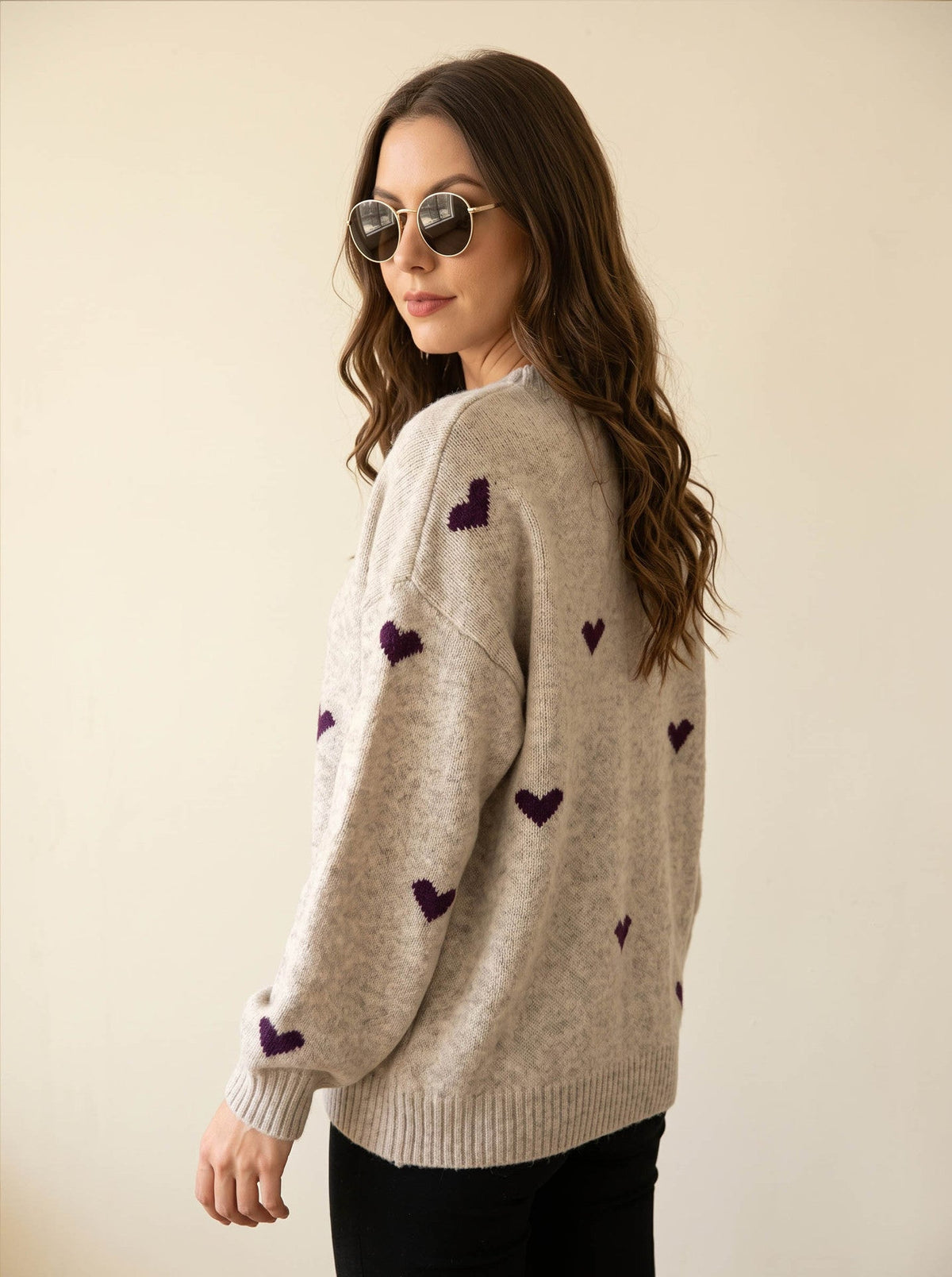 Women's Scattered Heart Jumper in Oatmeal, view 5