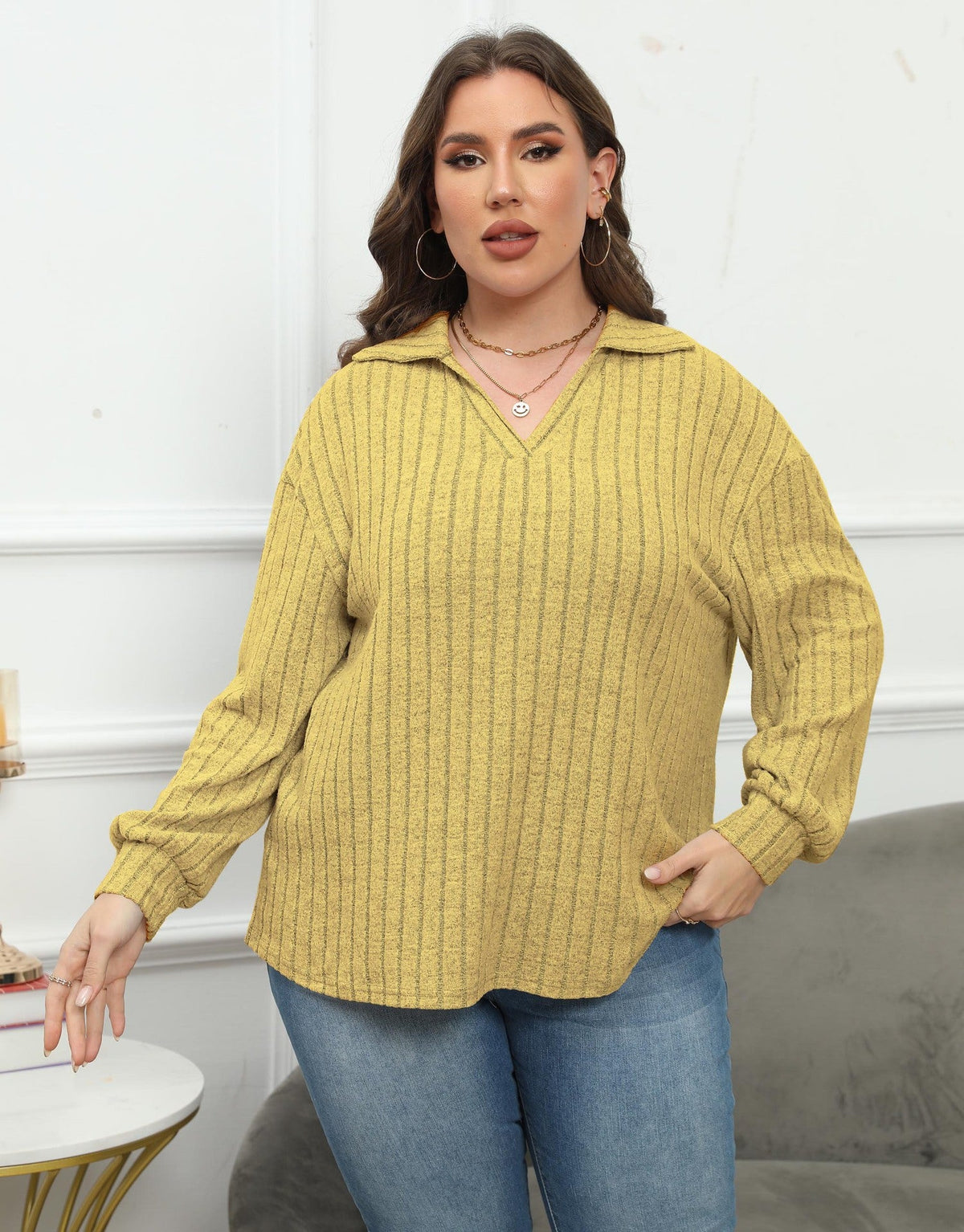 Women's Collared Jumper in Yellow