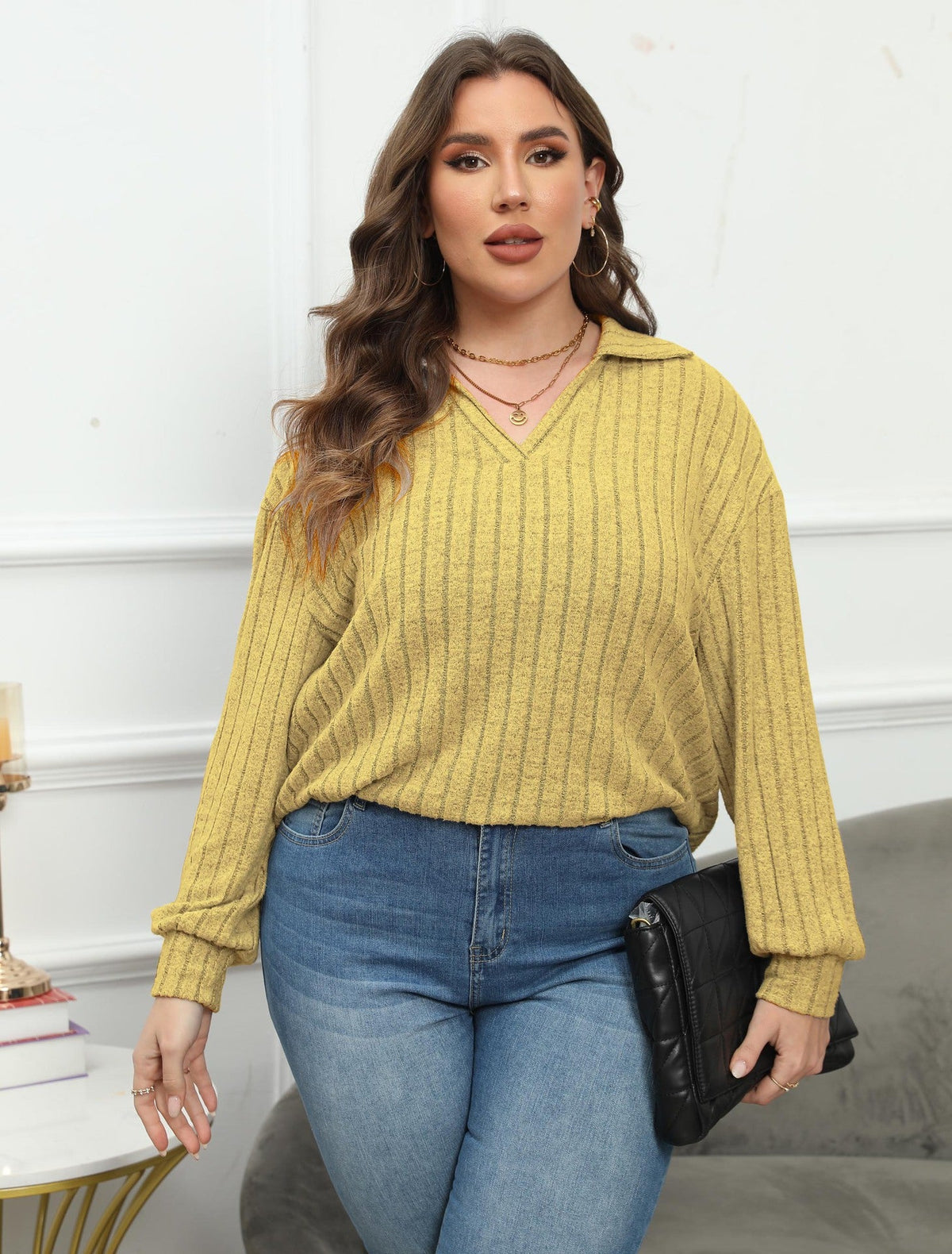 Women's Collared Jumper in Yellow, view 2