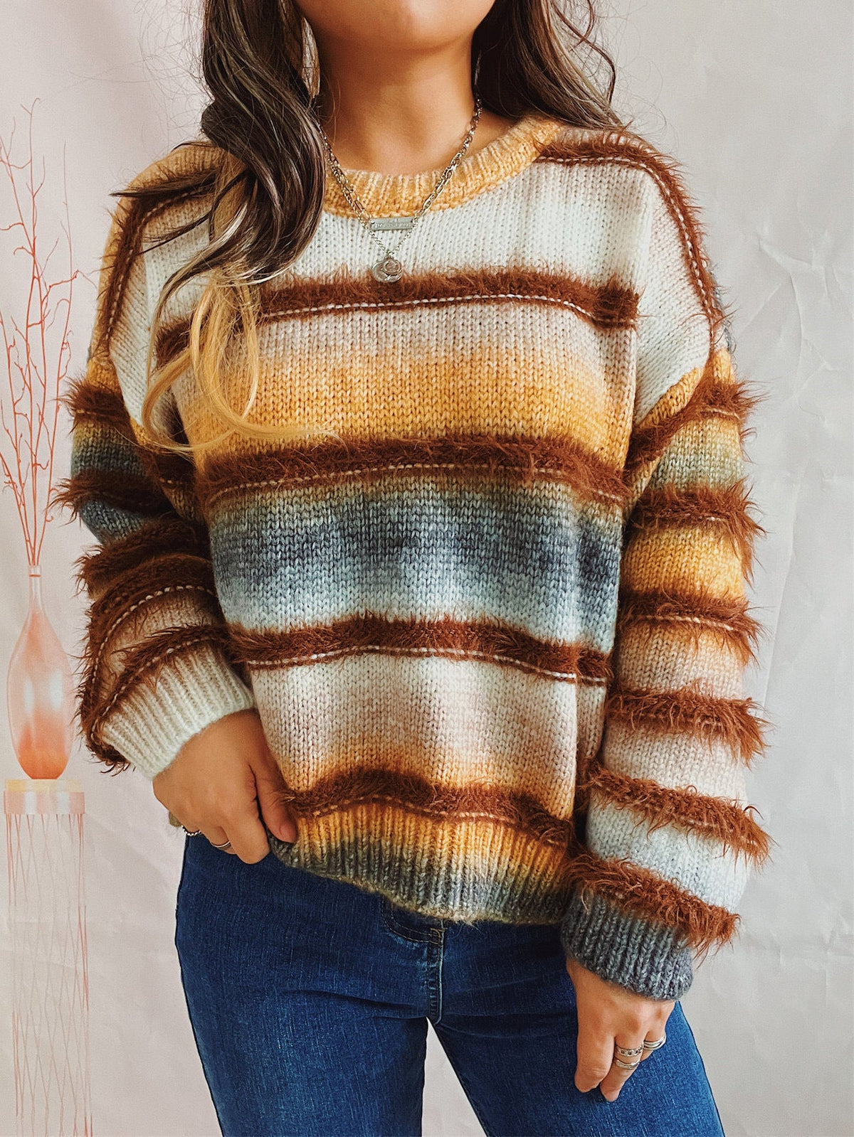 Women's Rainbow Stripe Jumper in Yellow
