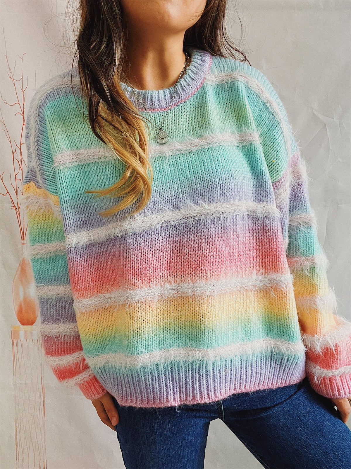 Women's Rainbow Stripe Jumper in Multicolor