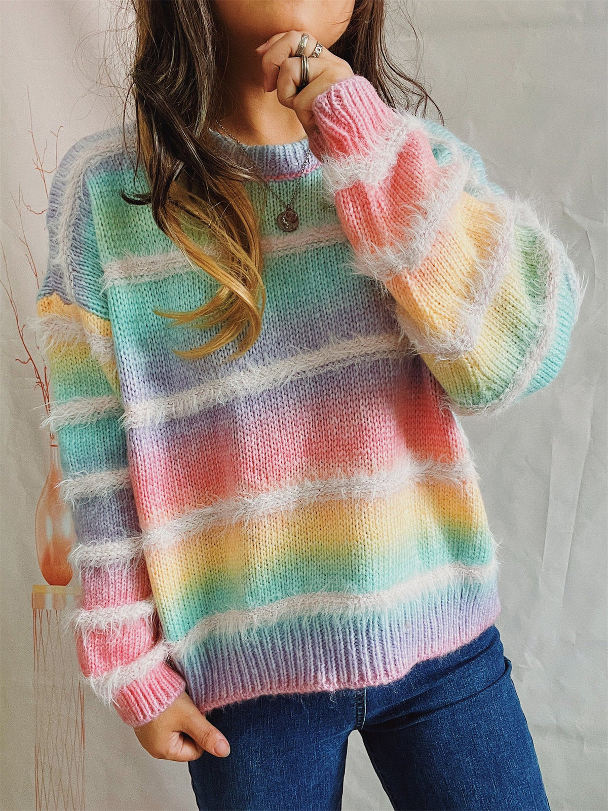 Women's Rainbow Stripe Jumper in Multicolor, view 2
