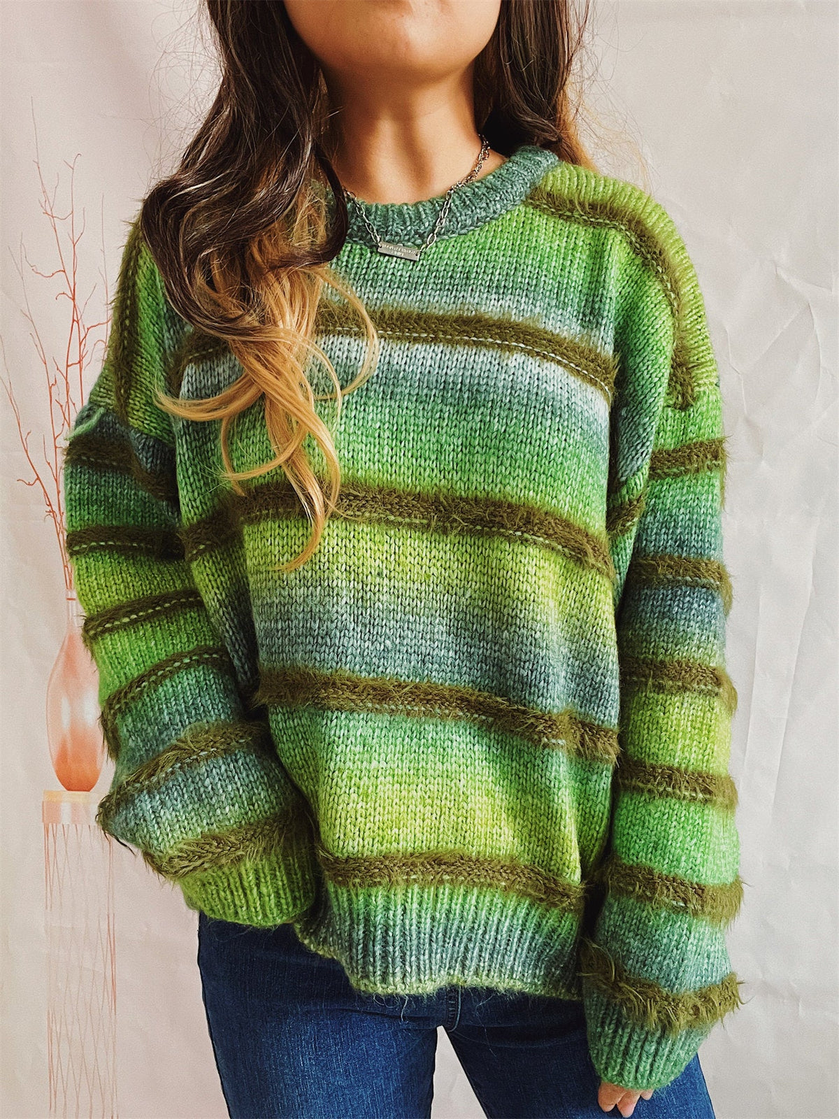 Women's Rainbow Stripe Jumper in Green