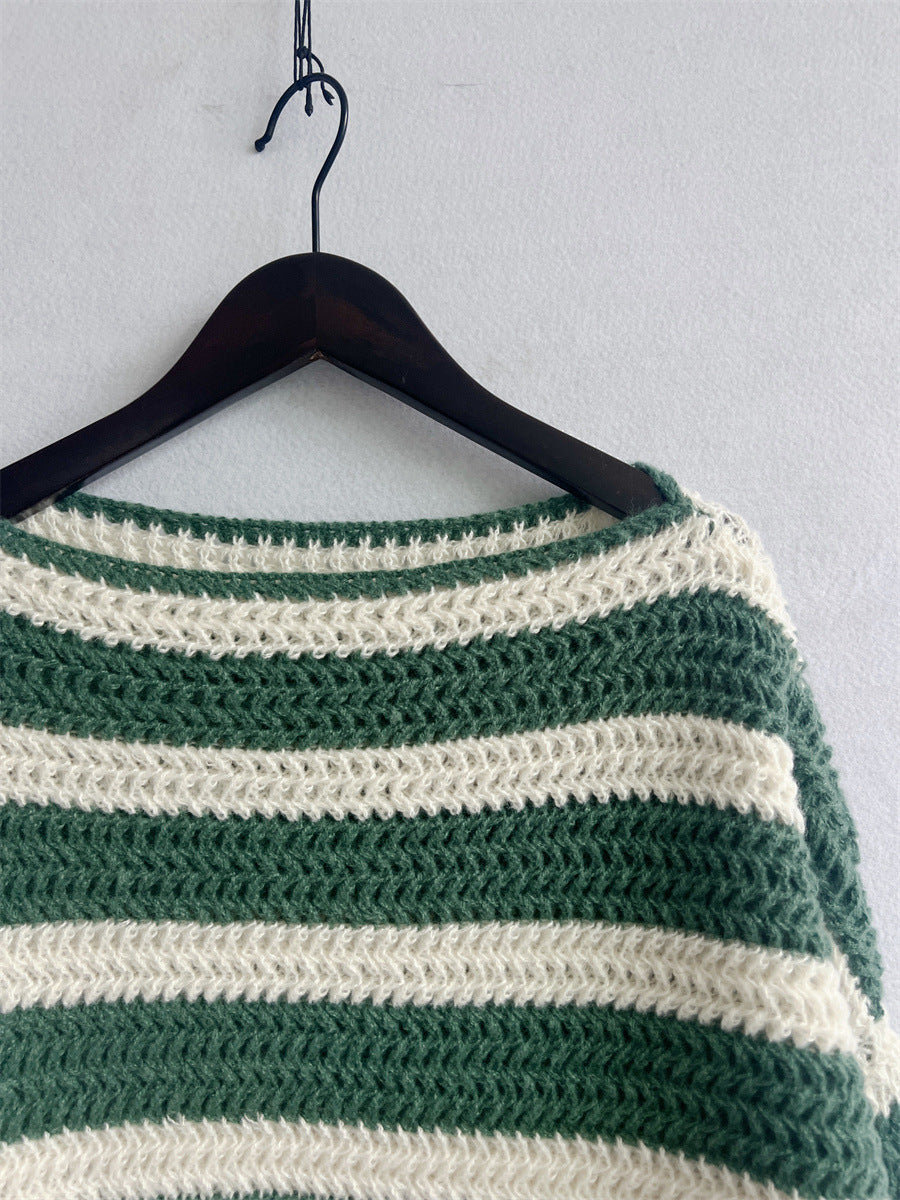 Women's Striped Wide Neck Jumper in Green, view 3