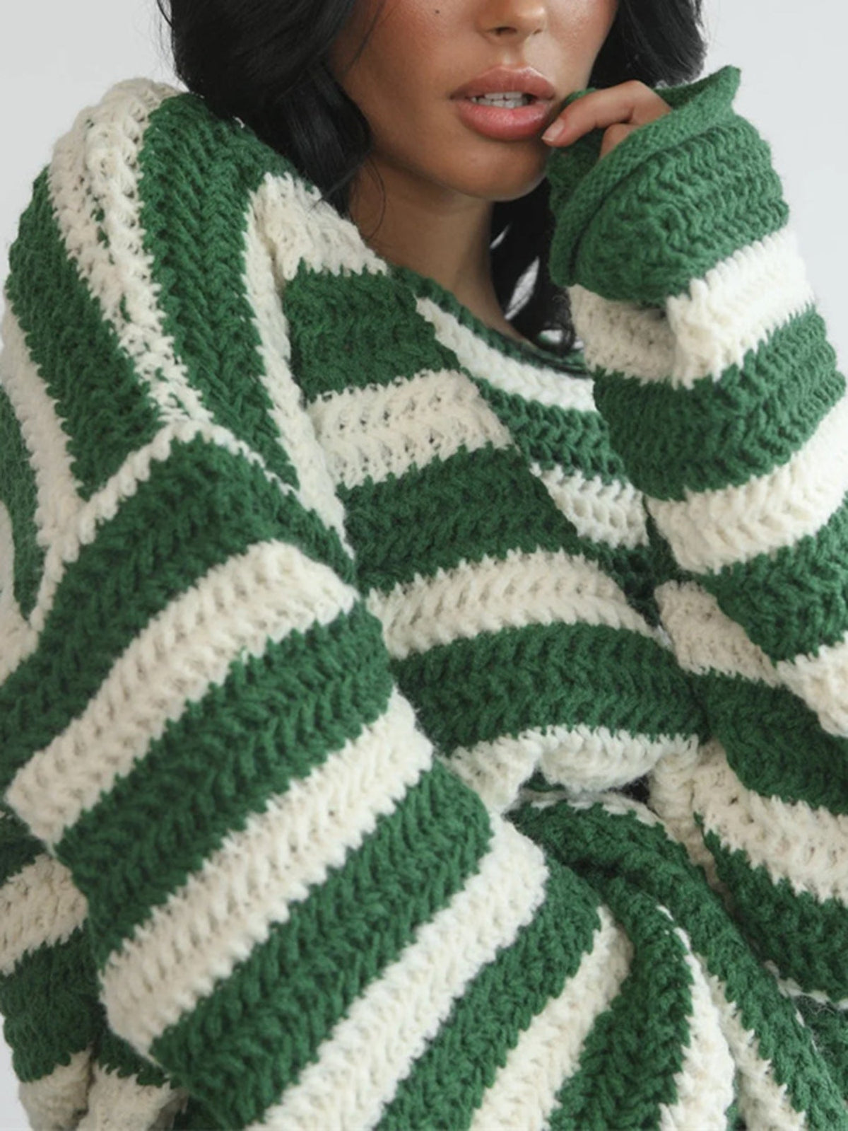 Women's Striped Wide Neck Jumper in Green, view 6