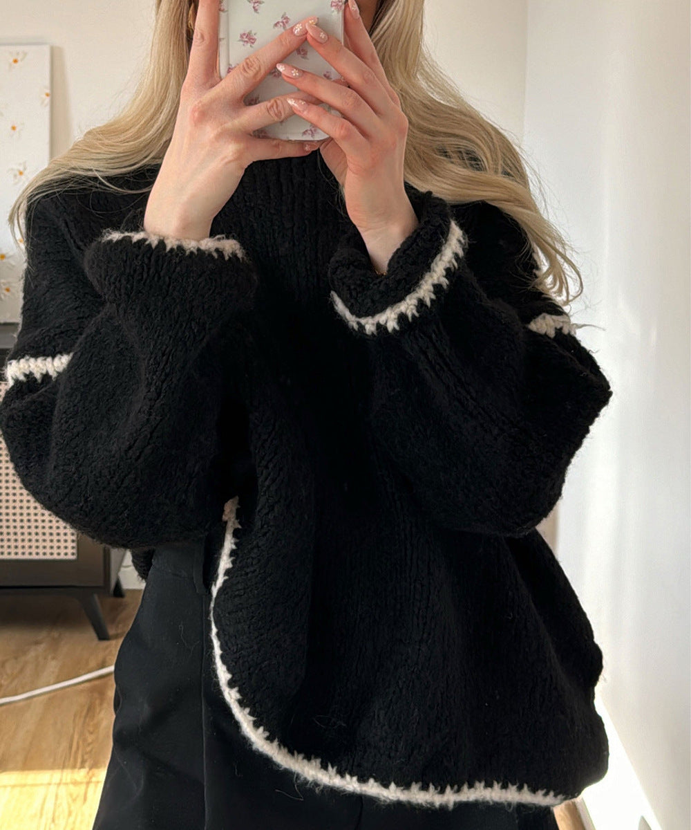 Women's Contrast Overlock Jumper in Black, view 2