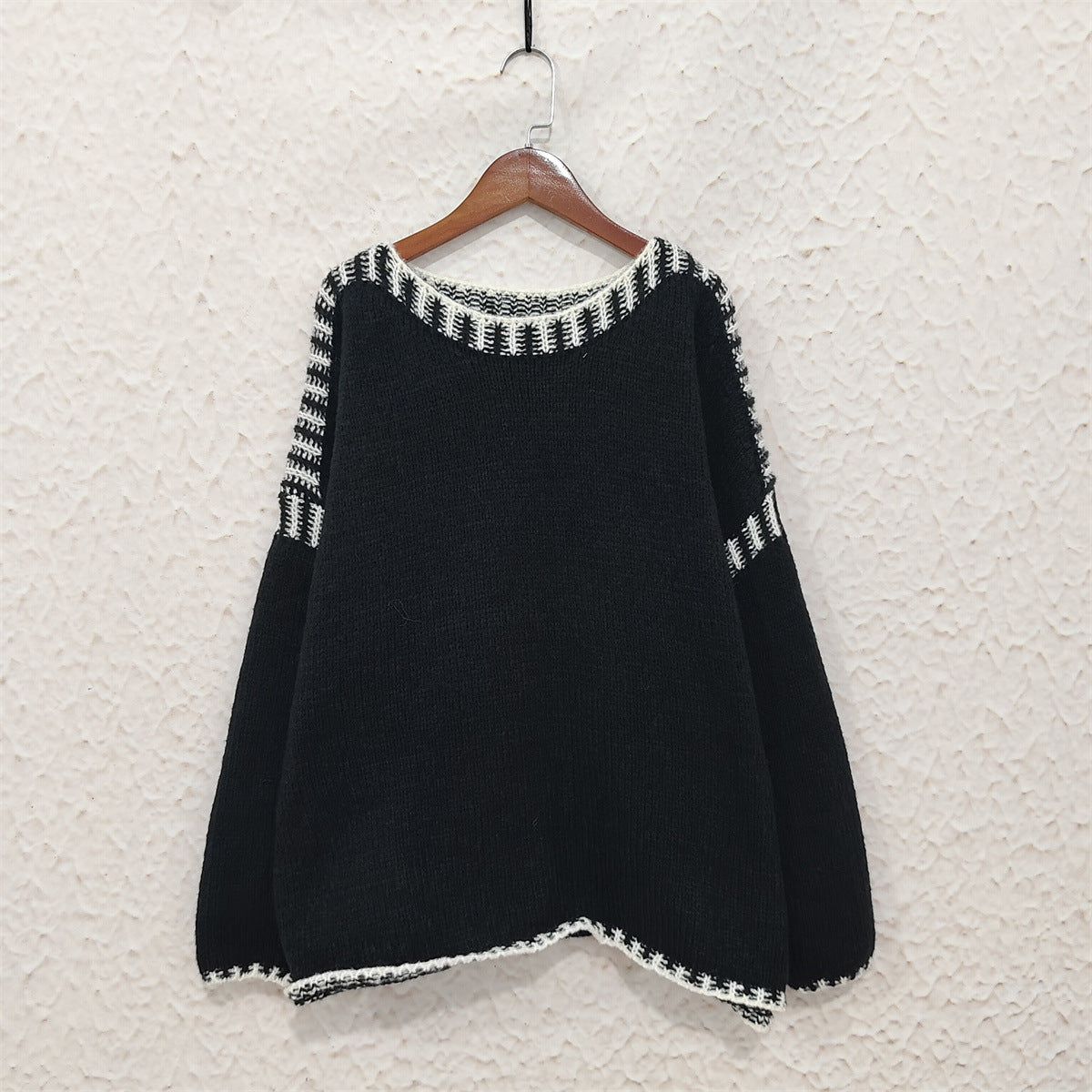 Women's Contrast Overlock Jumper in Black, view 5