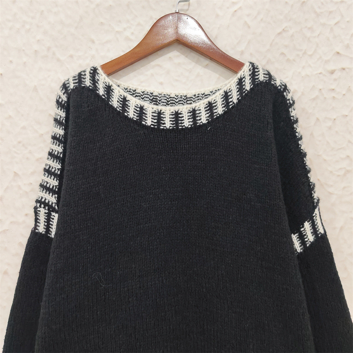 Women's Contrast Overlock Jumper in Black, view 6