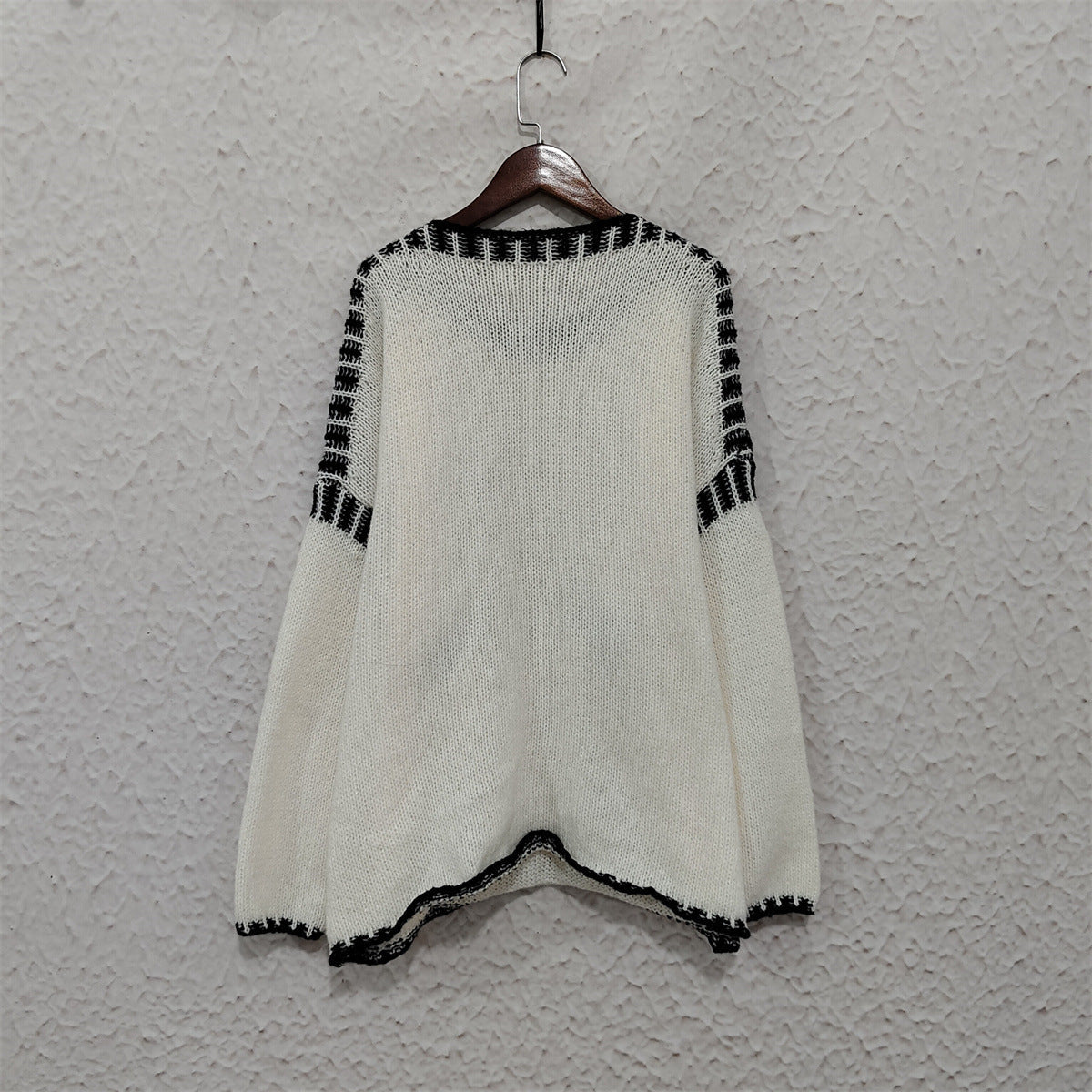 Women's Contrast Overlock Jumper in Cream, view 3