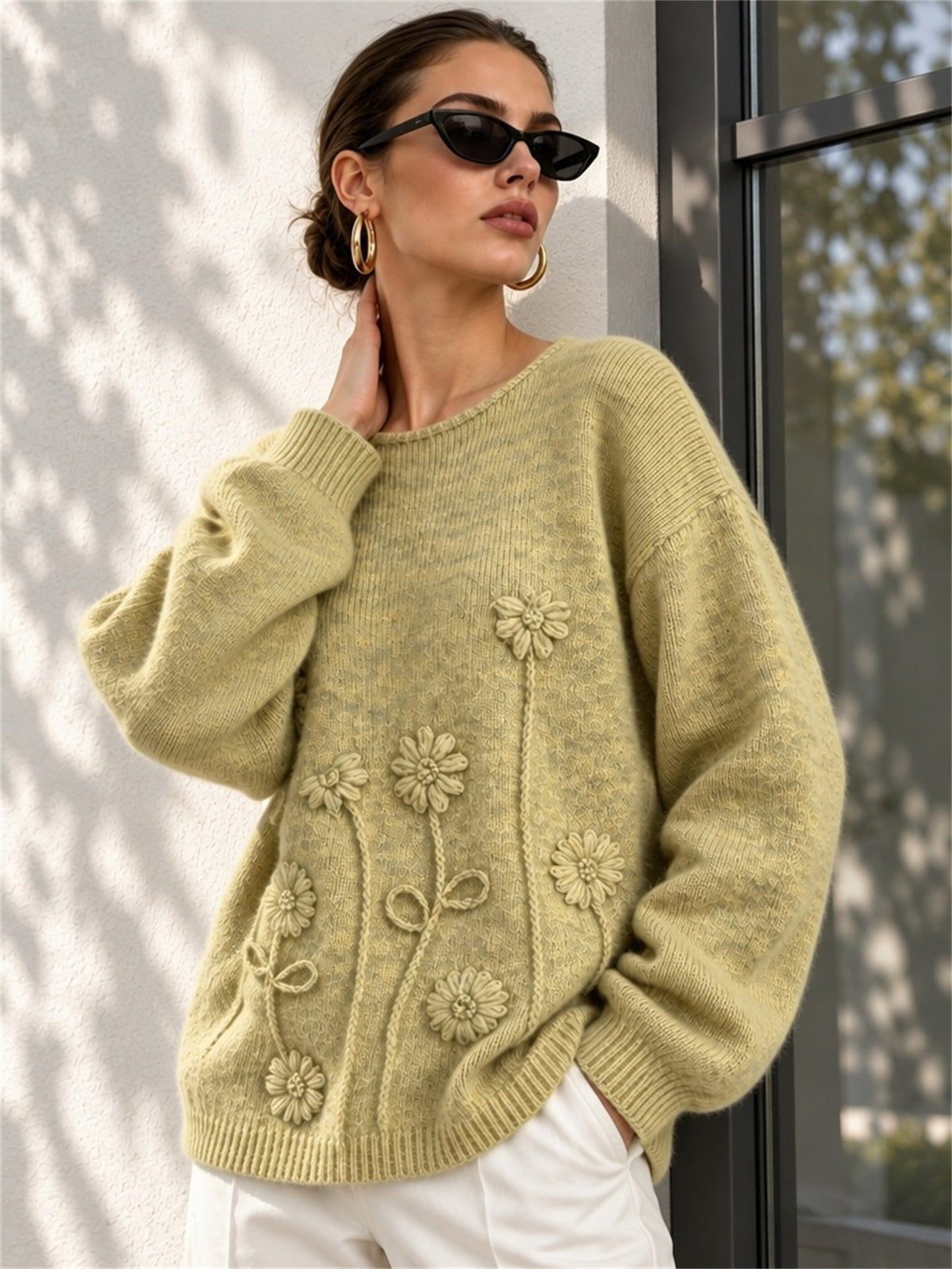 Women's Textured Flower Jumper in Yellow, view 3