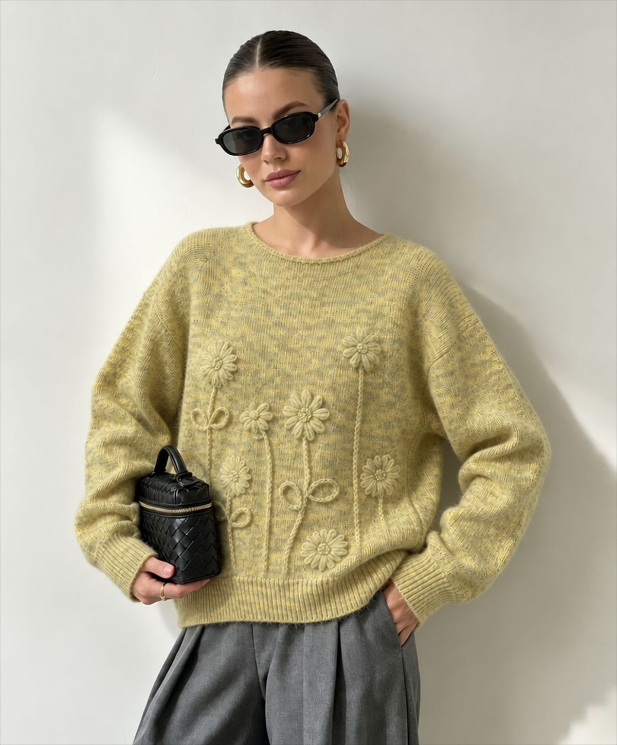 Women's Textured Flower Jumper in Yellow, view 4