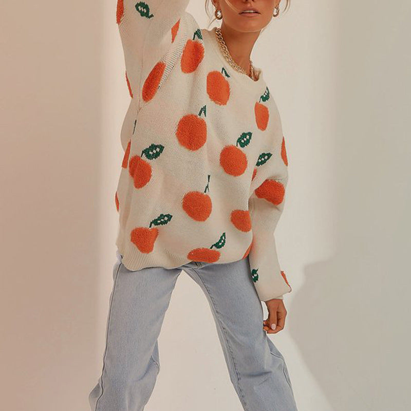 Women's Orange Print Jumper in White