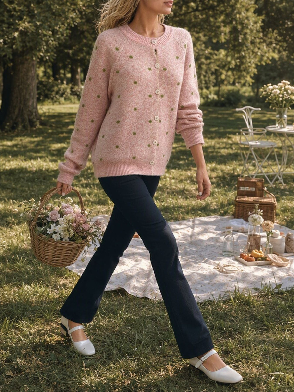 Women's Polka Dot Cardigan in Pink, view 4
