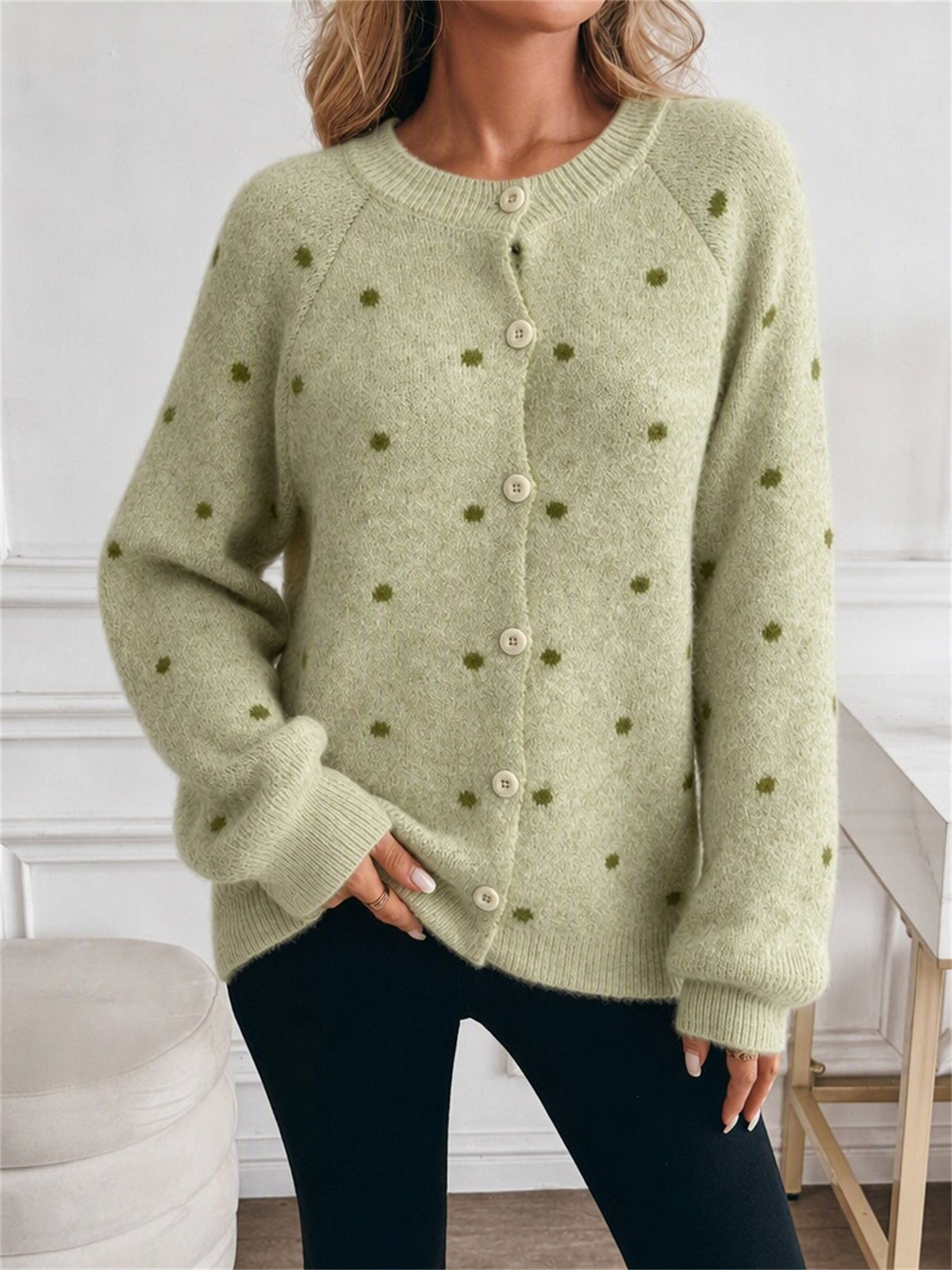 Women's Polka Dot Cardigan in Green
