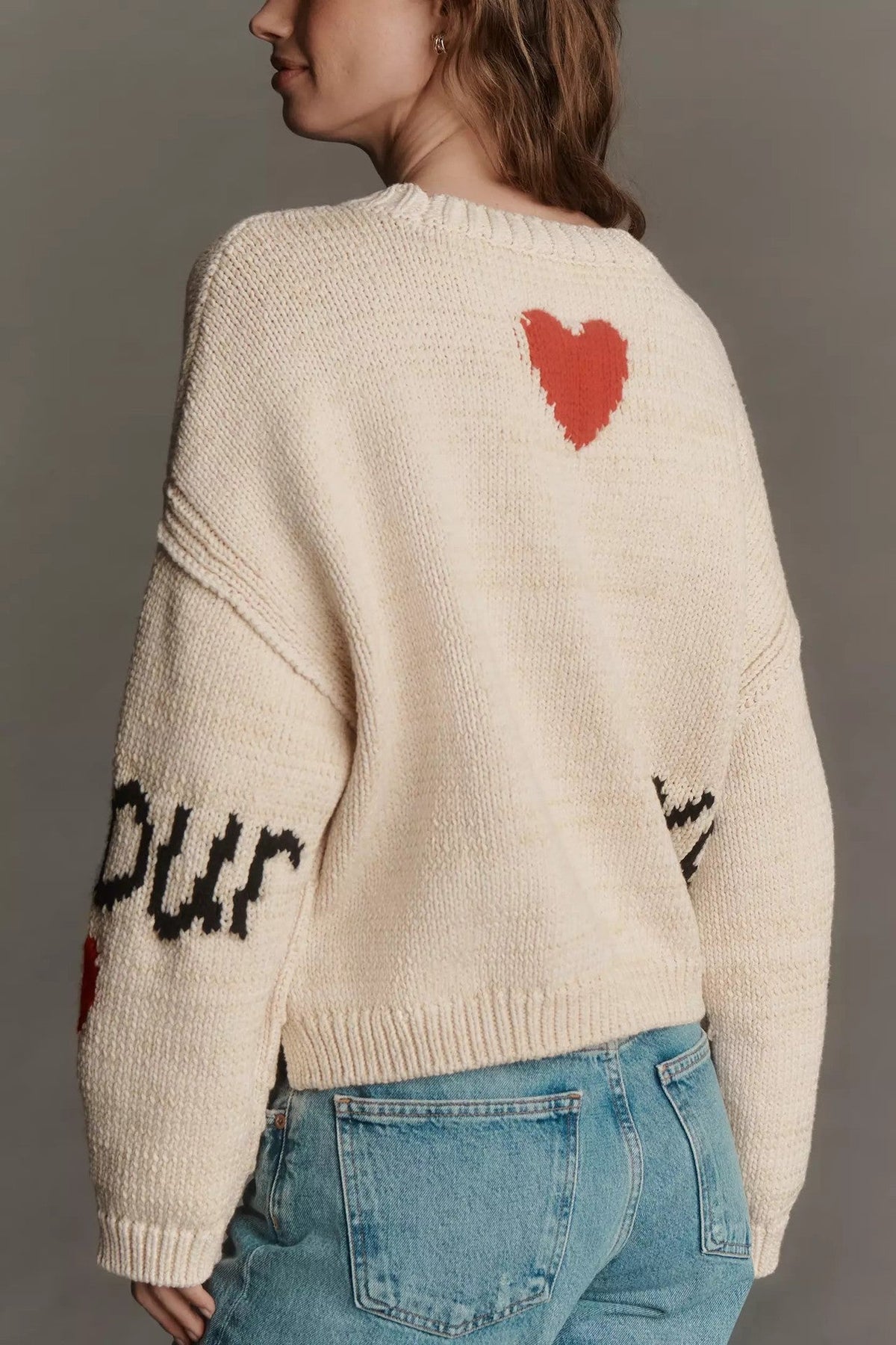 Women's Love Heart Jumper in Cream, view 2