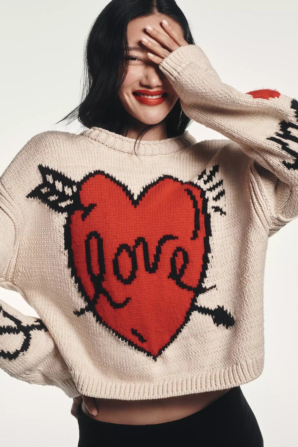 Women's Love Heart Jumper in Cream, view 4