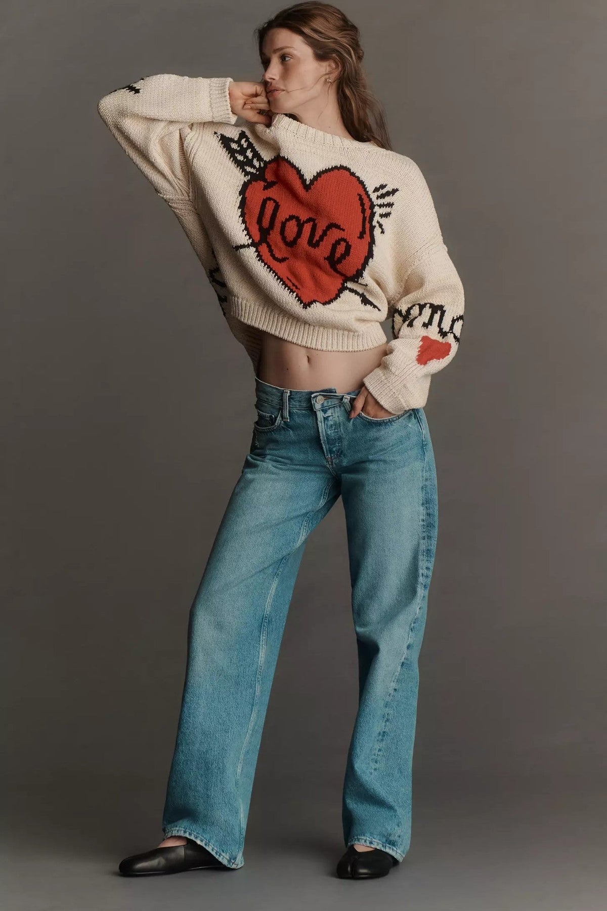 Women's Love Heart Jumper in Cream, view 5