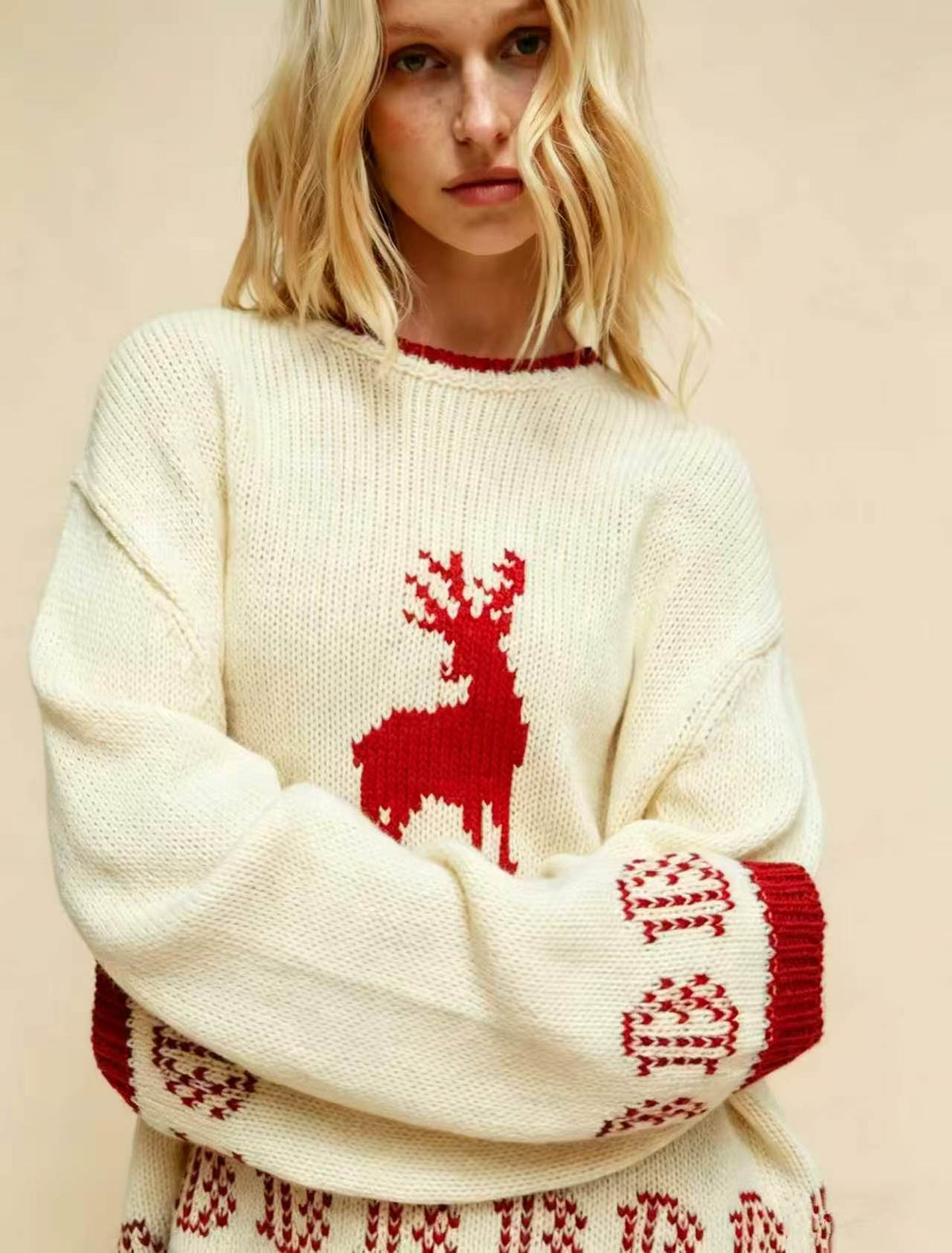Women's Reindeer Hem Jumper in Red