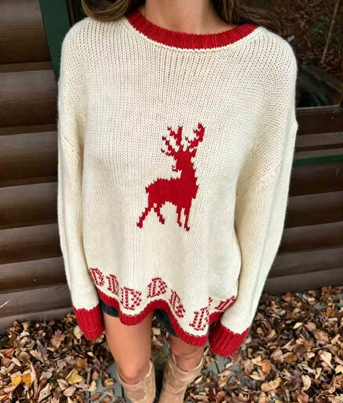 Women's Reindeer Hem Jumper in Red, view 3