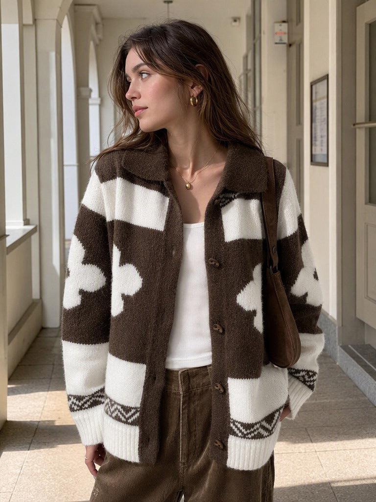 Women's Floral Jacquard Cardigan in Brown, view 3
