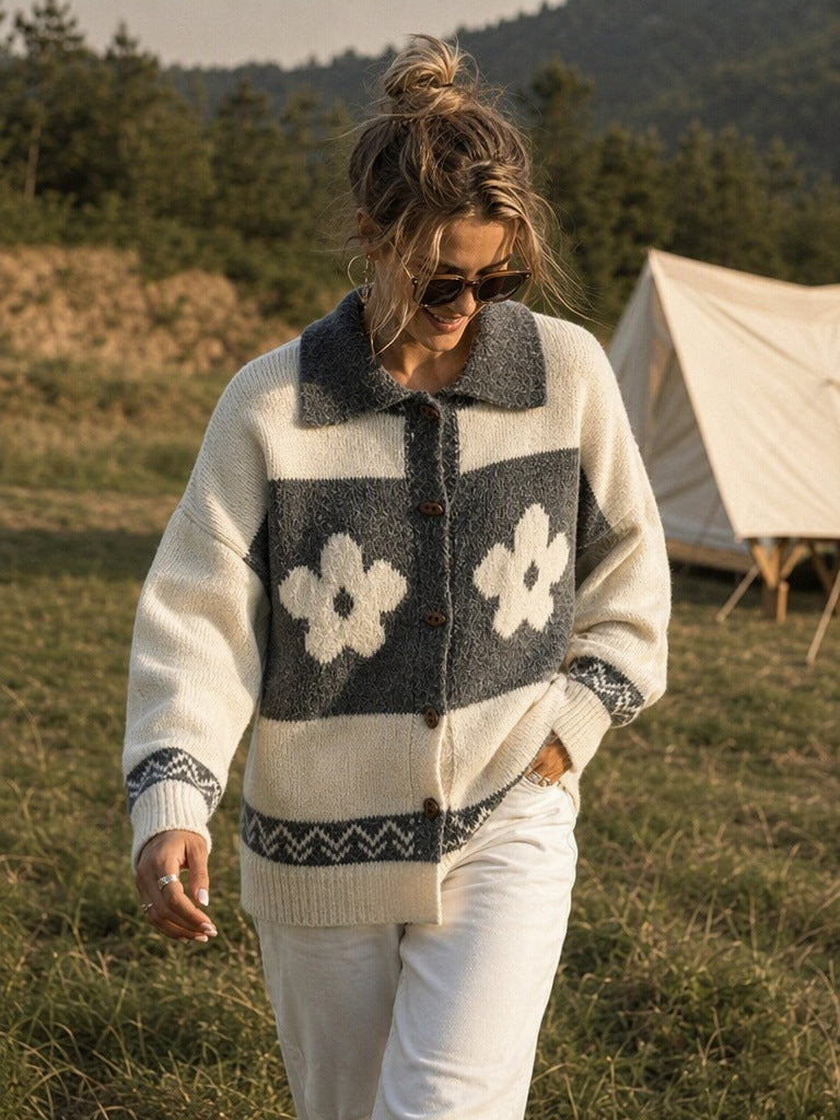 Women's Floral Jacquard Cardigan in Grey, view 3