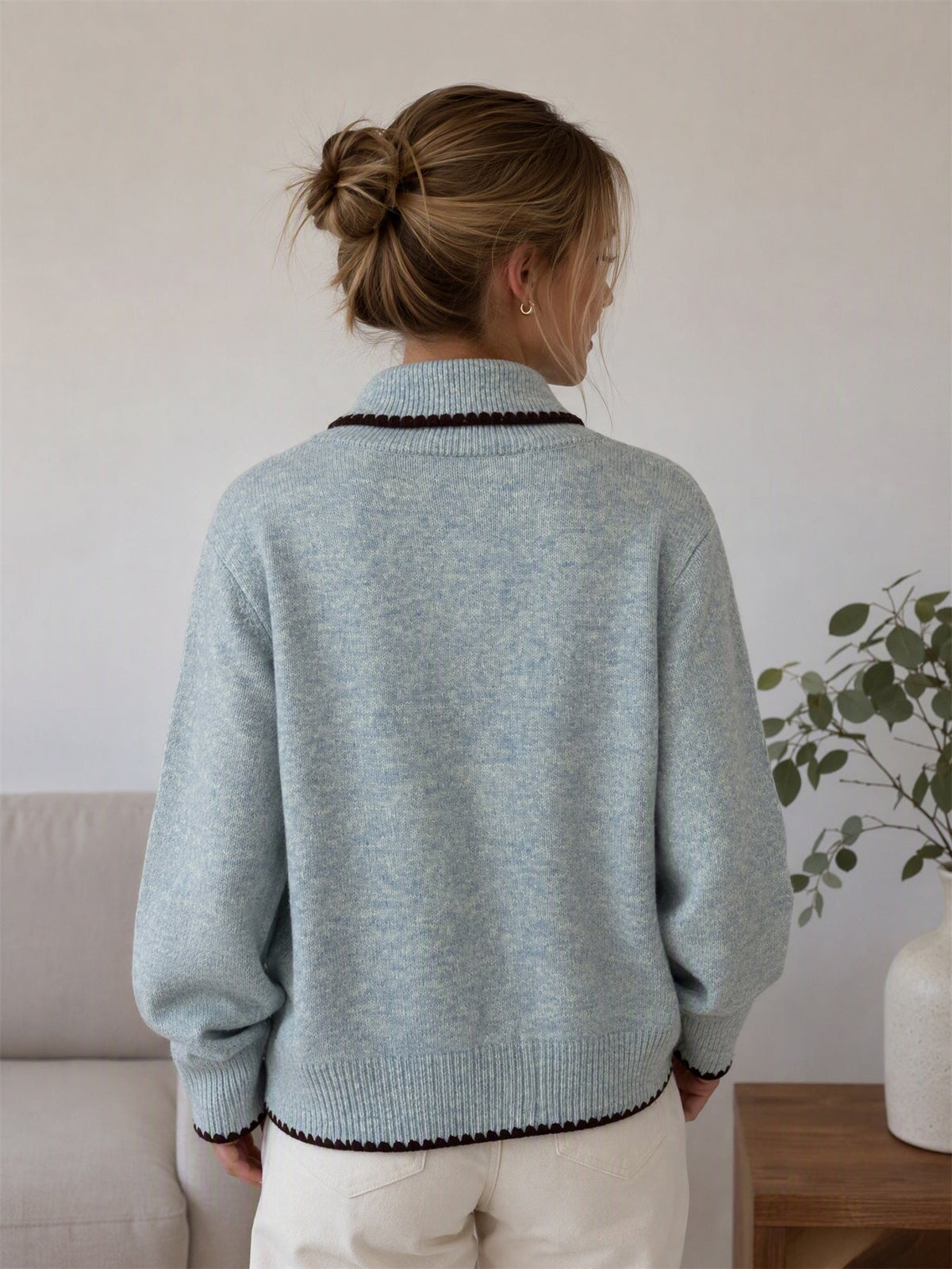 Women's Asymmetric Collar Cardigan in Light Green, view 2