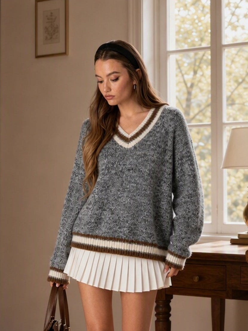 Women's Varsity Stripe Jumper in Grey, view 4