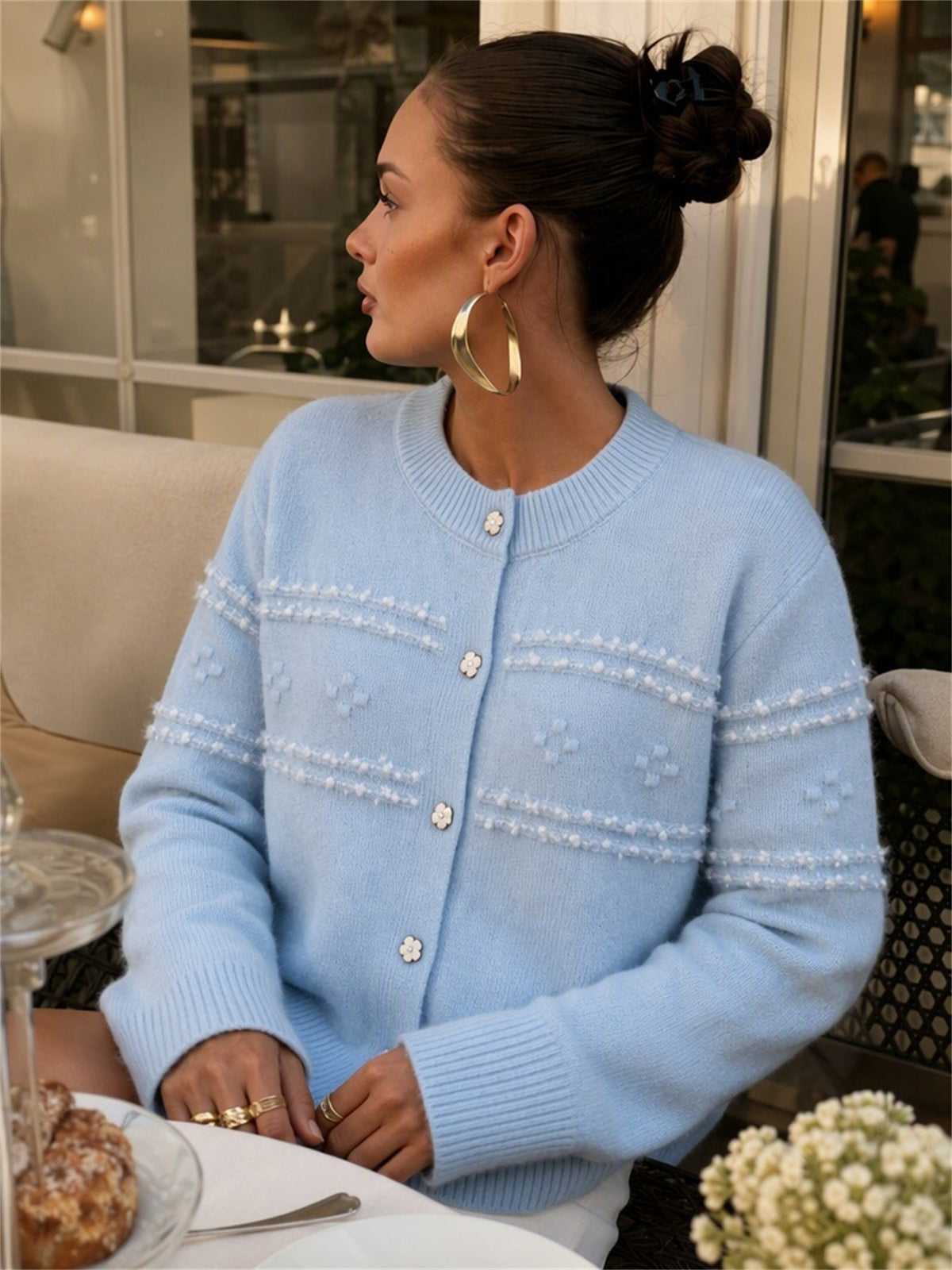 Women's Floral Button Cardigan in Blue, view 2