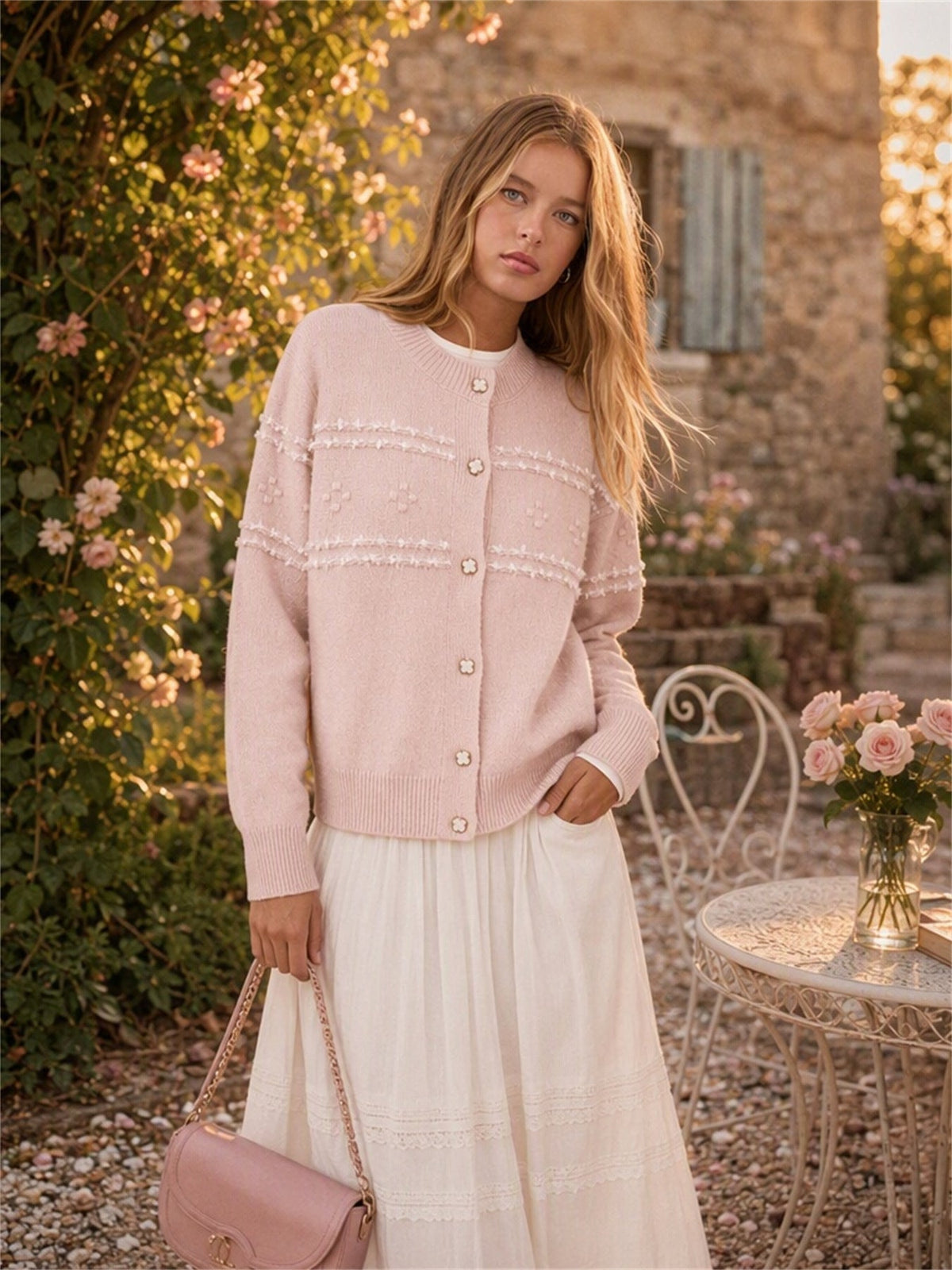 Women's Floral Button Cardigan in Pink, view 4