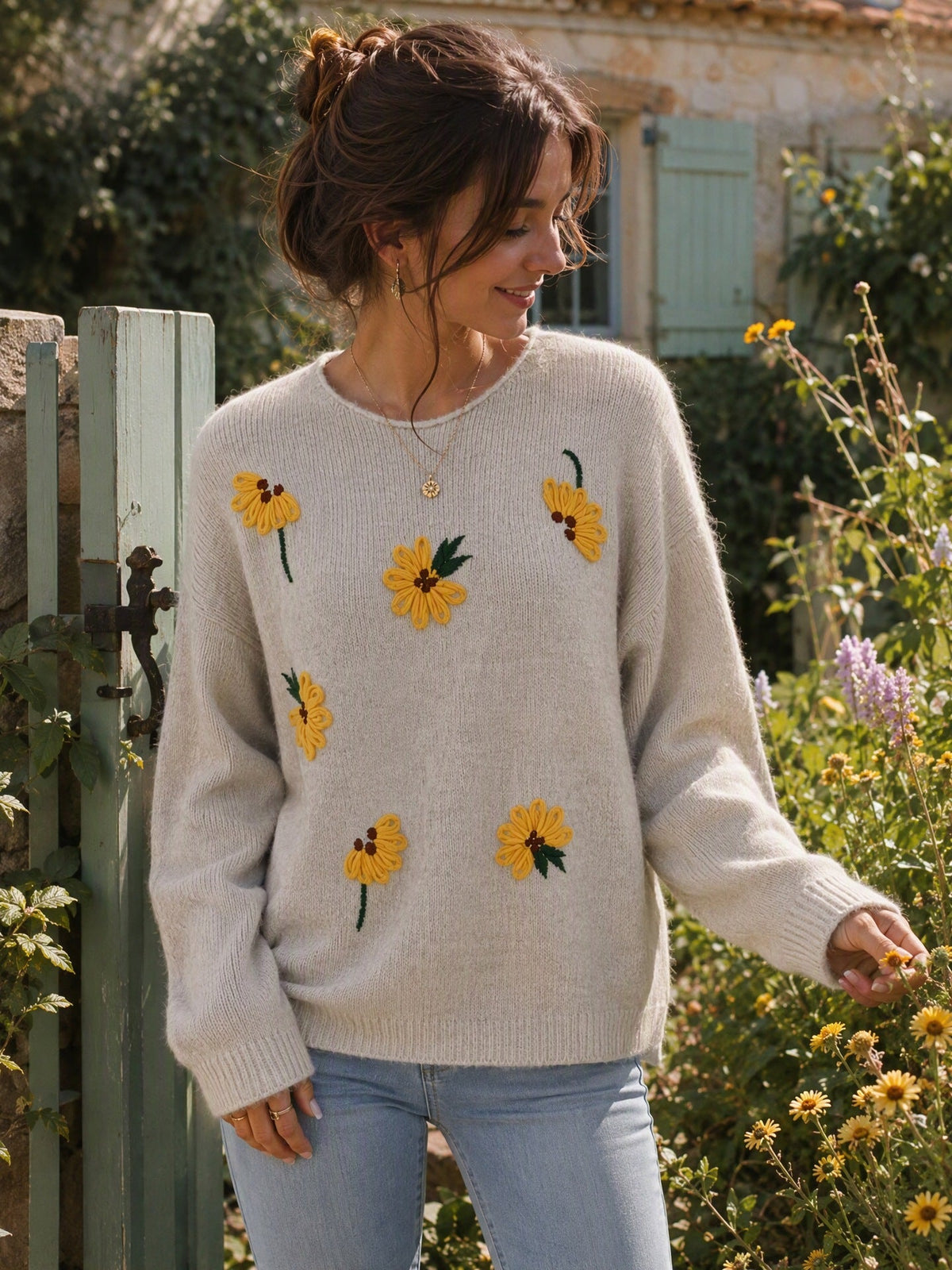 Women's Sunflower Jumper in Beige