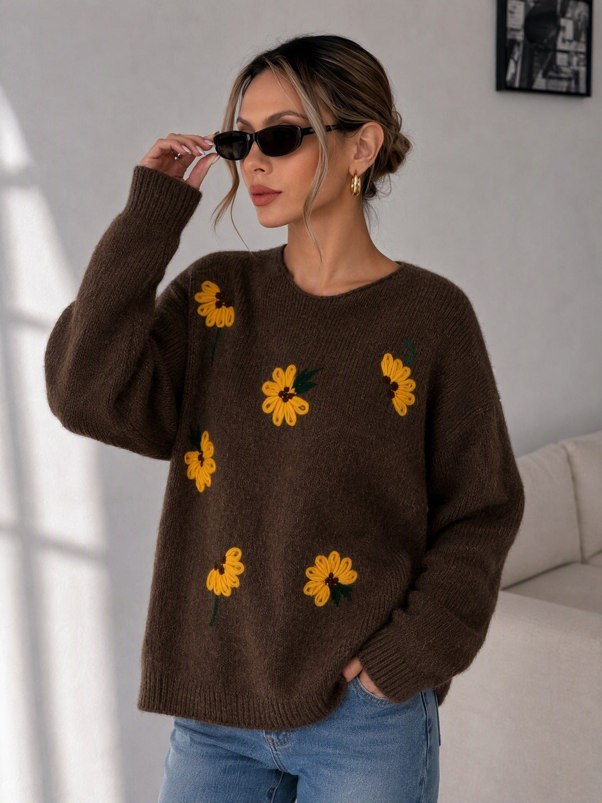 Women's Sunflower Jumper in Brown, view 2