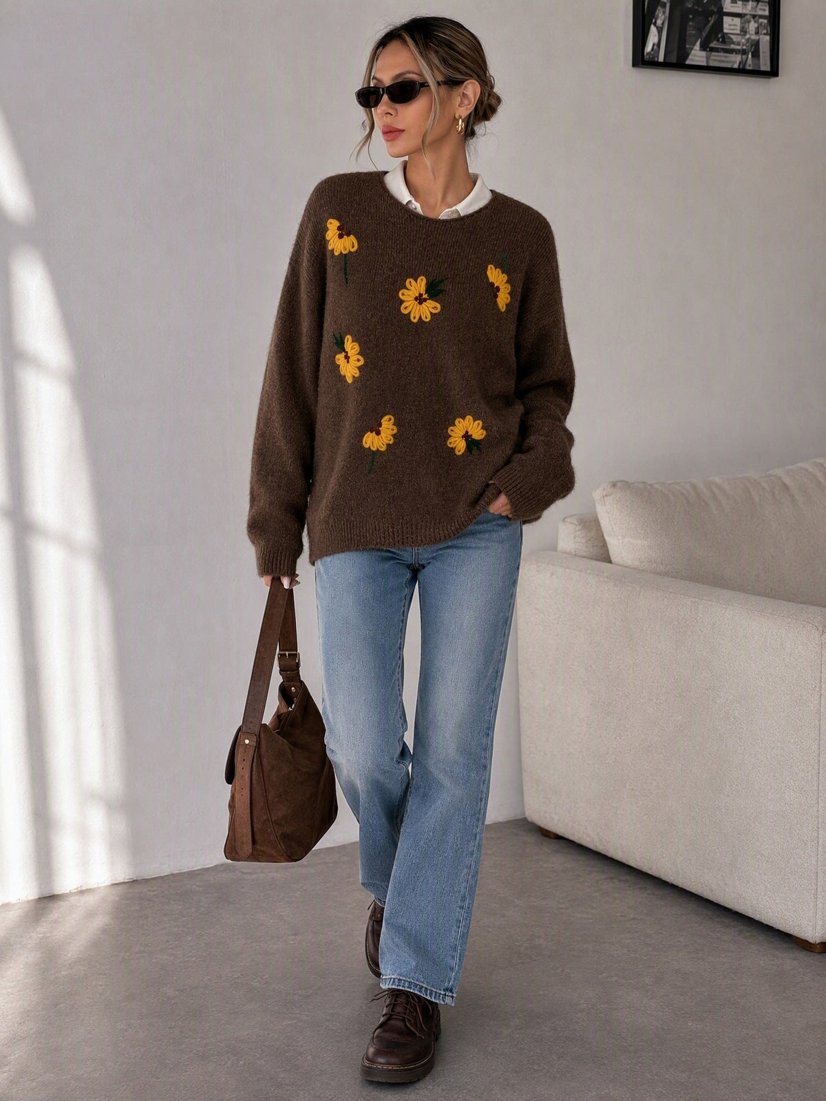 Women's Sunflower Jumper in Brown, view 4