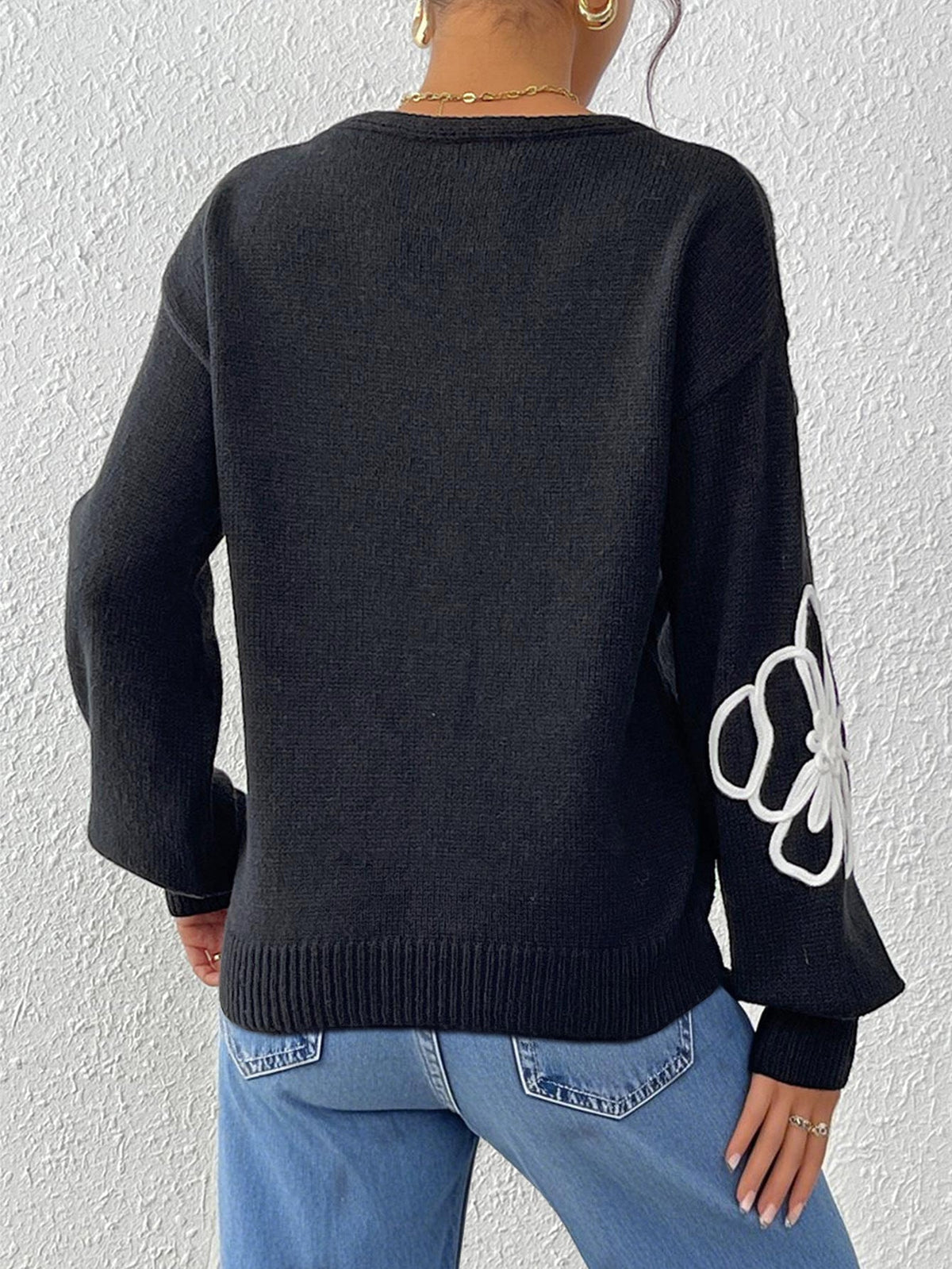 Women's Floral Embroidered Jumper in Black, view 5