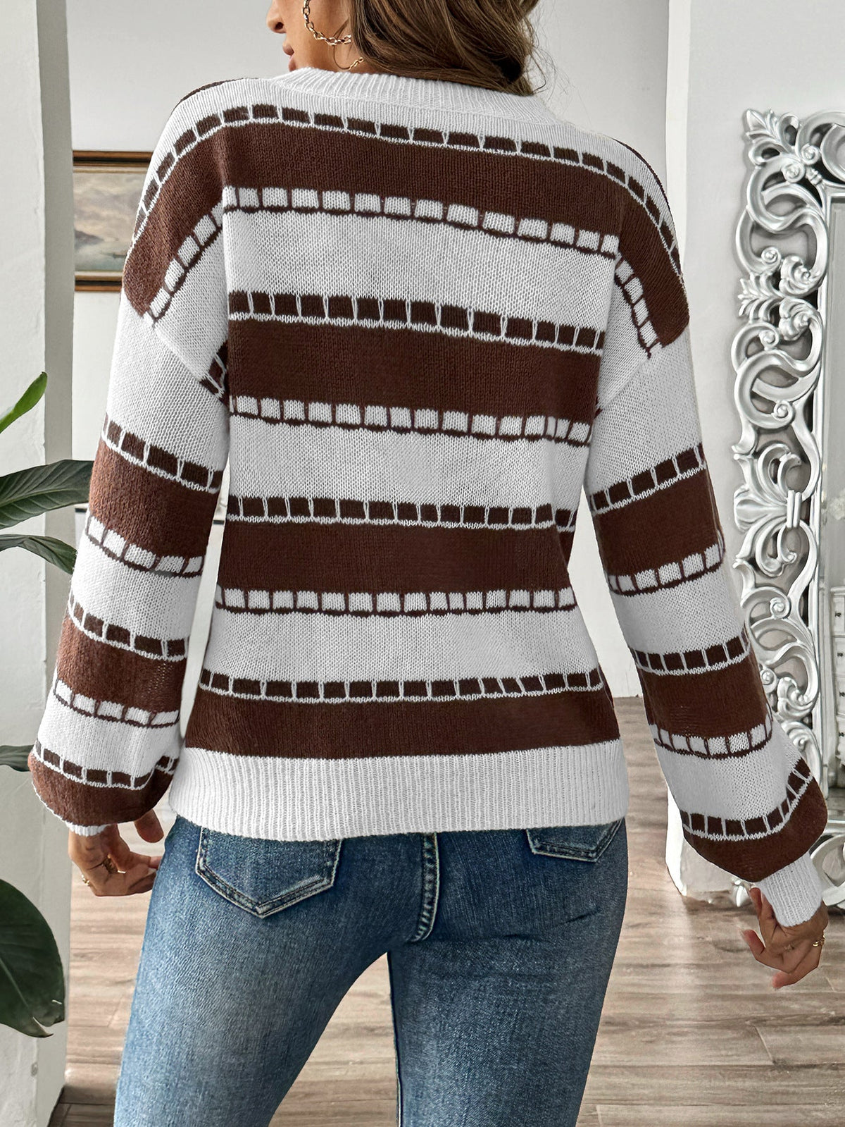 Women's Colour Block Stripe Jumper in Brown, view 2