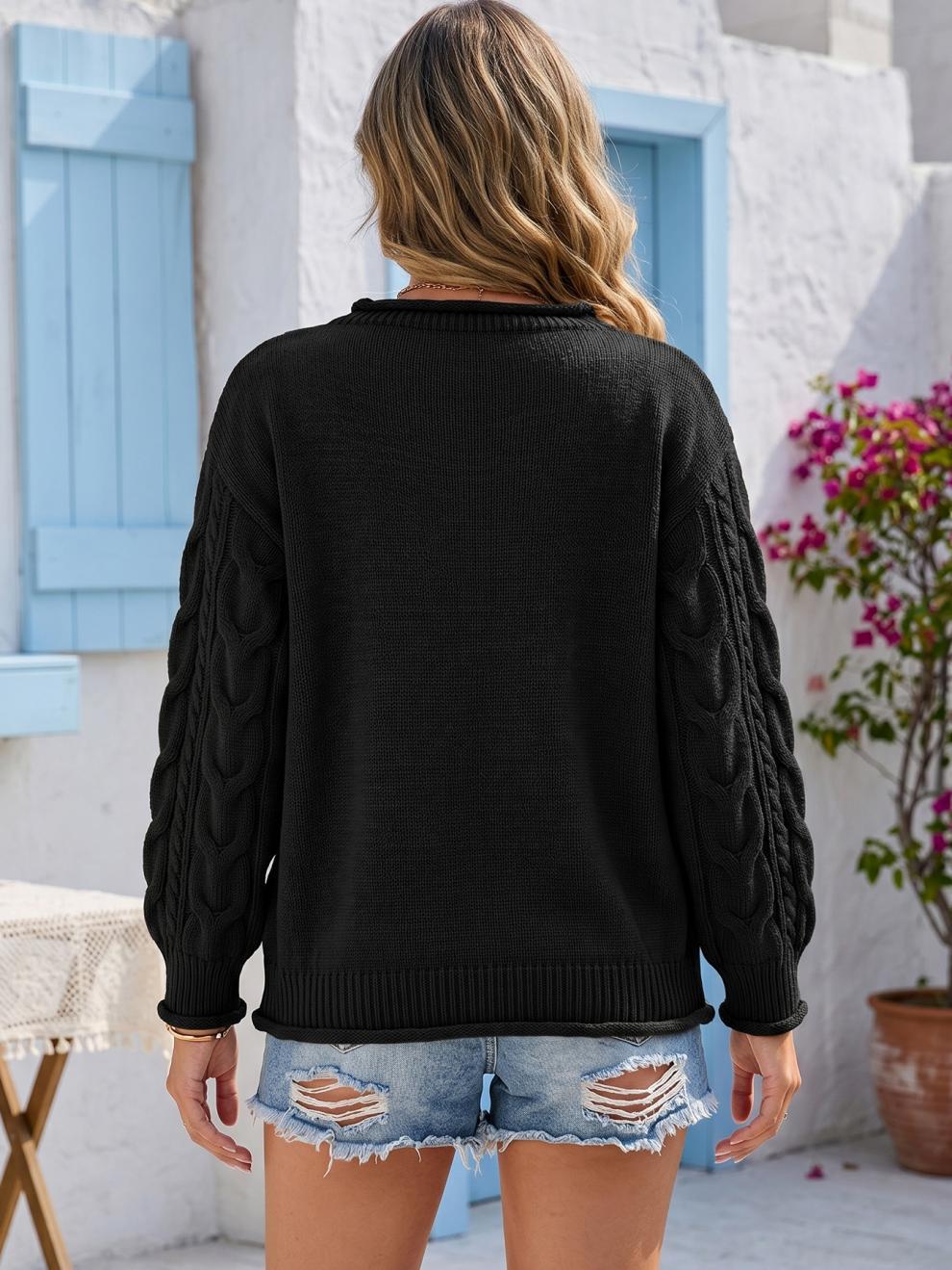 Women's Cable Knit Flower Jumper in Black, view 5