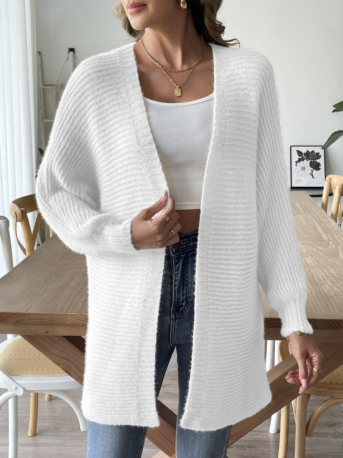 Women's Faux Fur Open Cardigan in White