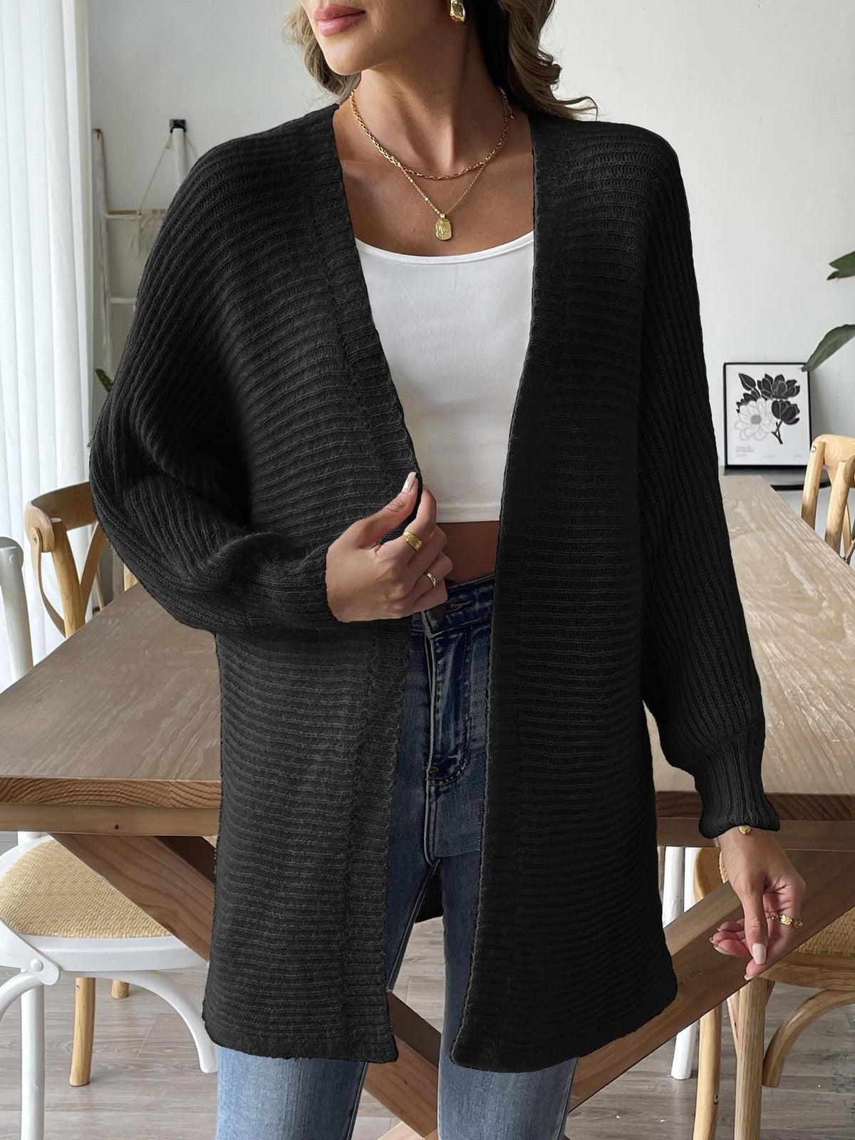 Women's Faux Fur Open Cardigan in Black