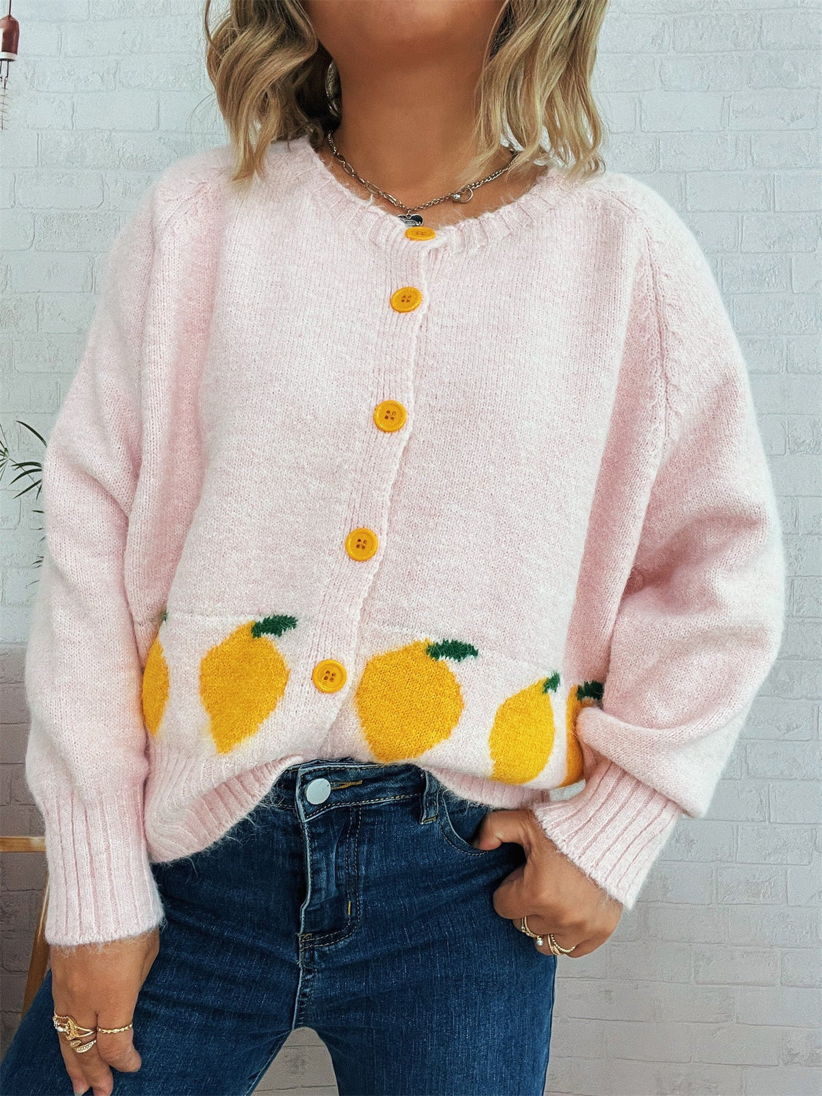 Women's Lemon Button Cardigan in Pink