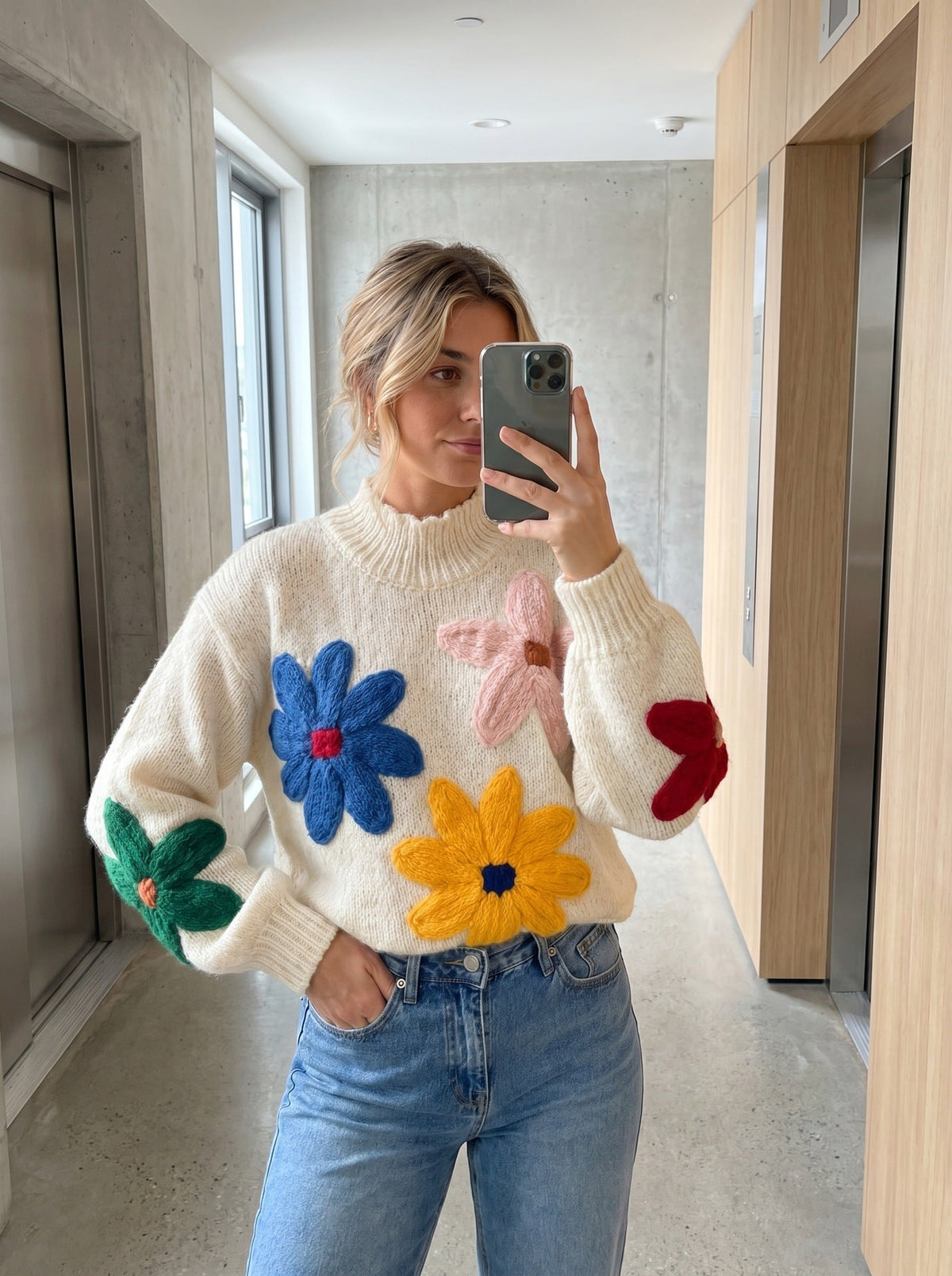 Women's Flower Applique Jumper in White