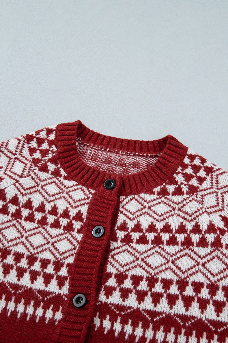 Women's Fair Isle Button Cardigan in Red, view 6