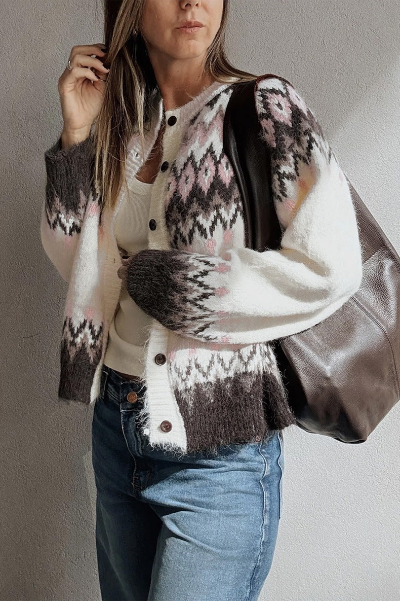 Women's Nordic Button Cardigan in White, view 2