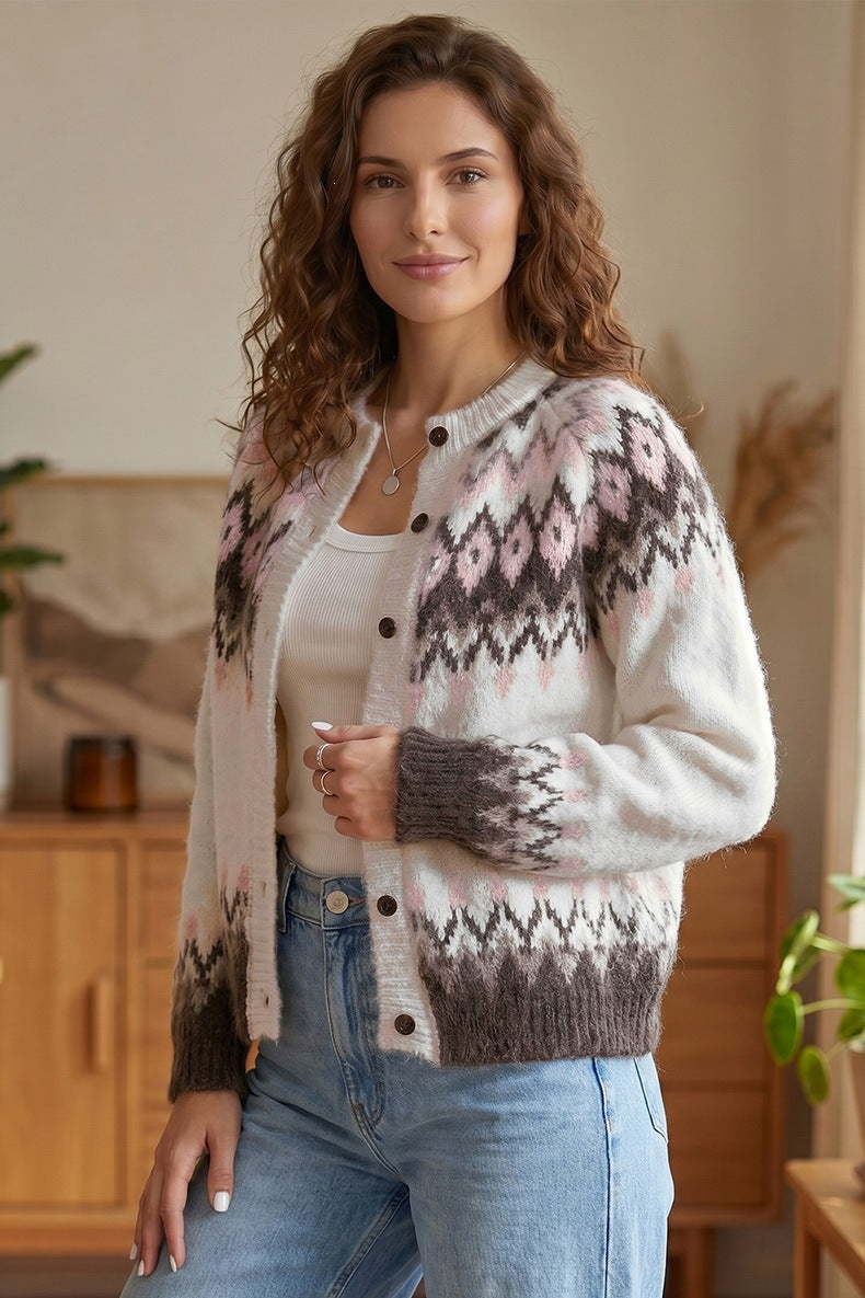 Women's Nordic Button Cardigan in White, view 4