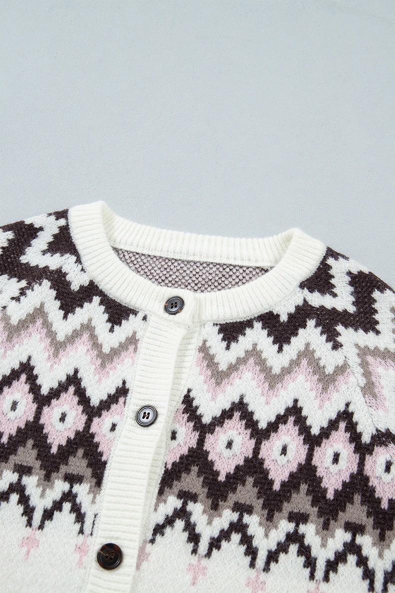 Women's Nordic Button Cardigan in White, view 7
