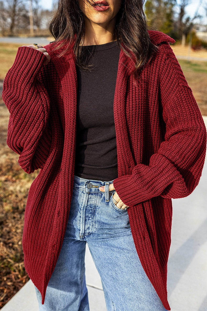 Women's Ribbed Button Cardigan in Burgundy