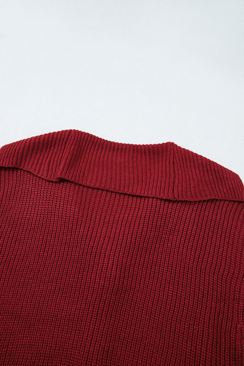 Women's Ribbed Button Cardigan in Burgundy, view 7