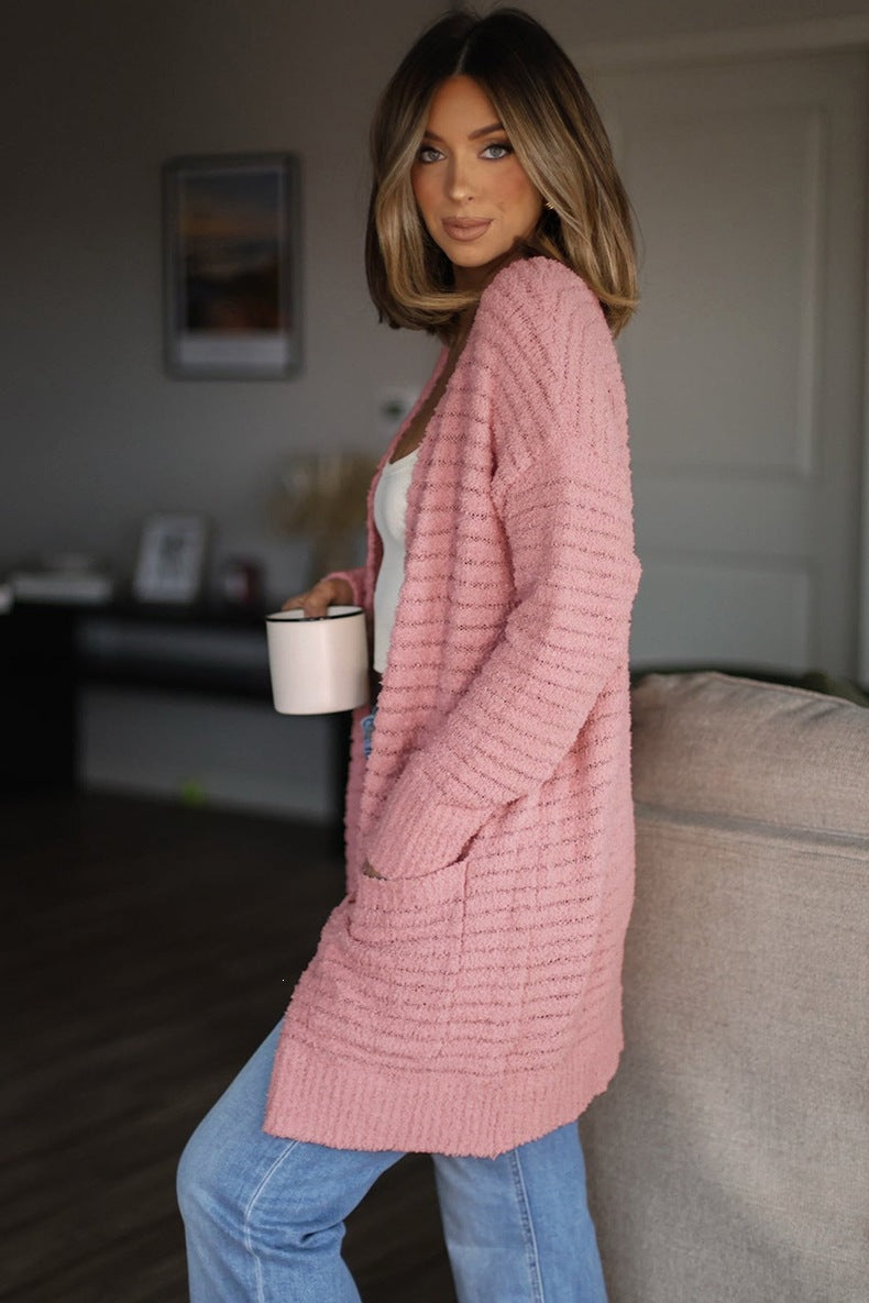 Women's Chunky Pocket Cardigan in Pink, view 3