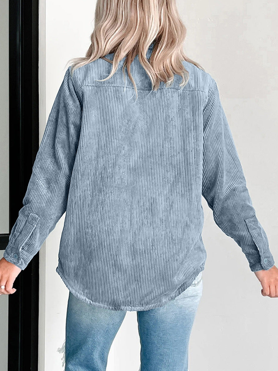 Women's Corduroy Shirt Jacket in Blue, view 3
