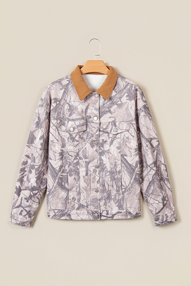 Women's Camo Denim Jacket in Grey, view 4
