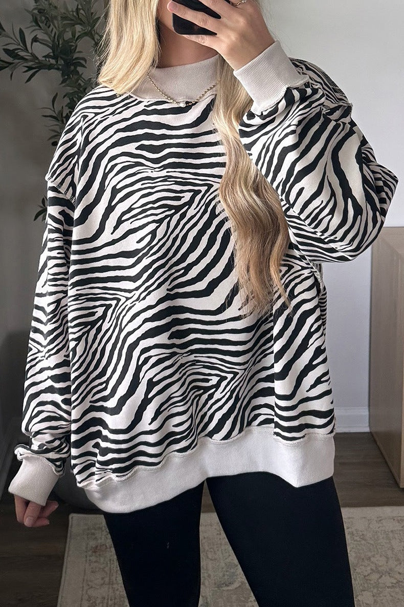 Women's Zebra Print Sweatshirt in Black