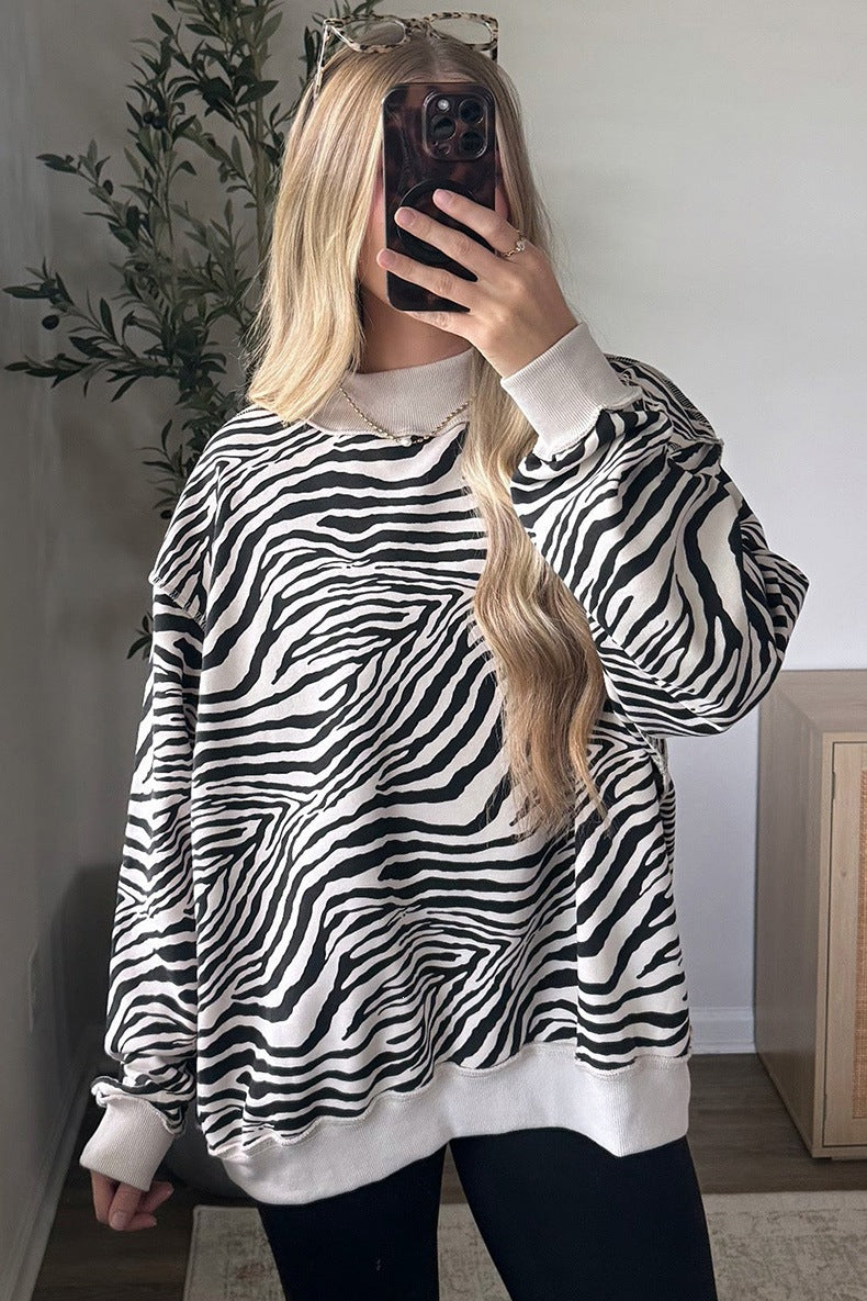 Women's Zebra Print Sweatshirt in Black, view 2